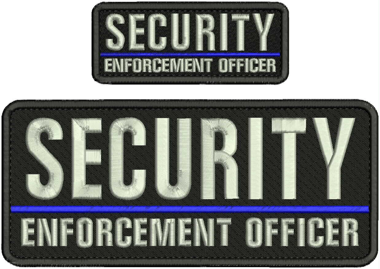 Security enforcement officer 2 Emb PatCH 4X10 & 2X5 Velcr@ On back SILVER On Blk