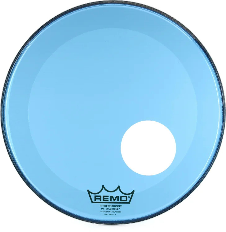 Remo Powerstroke P3 Colortone Blue Bass Drumhead - 20 inch - with Port Hole