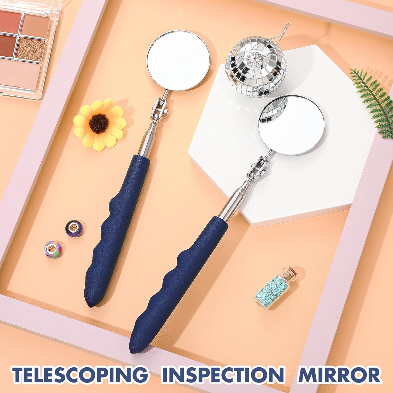Telescoping Inspection Mirrors - 2 Pcs round Extendable Mirrors (50Mm)