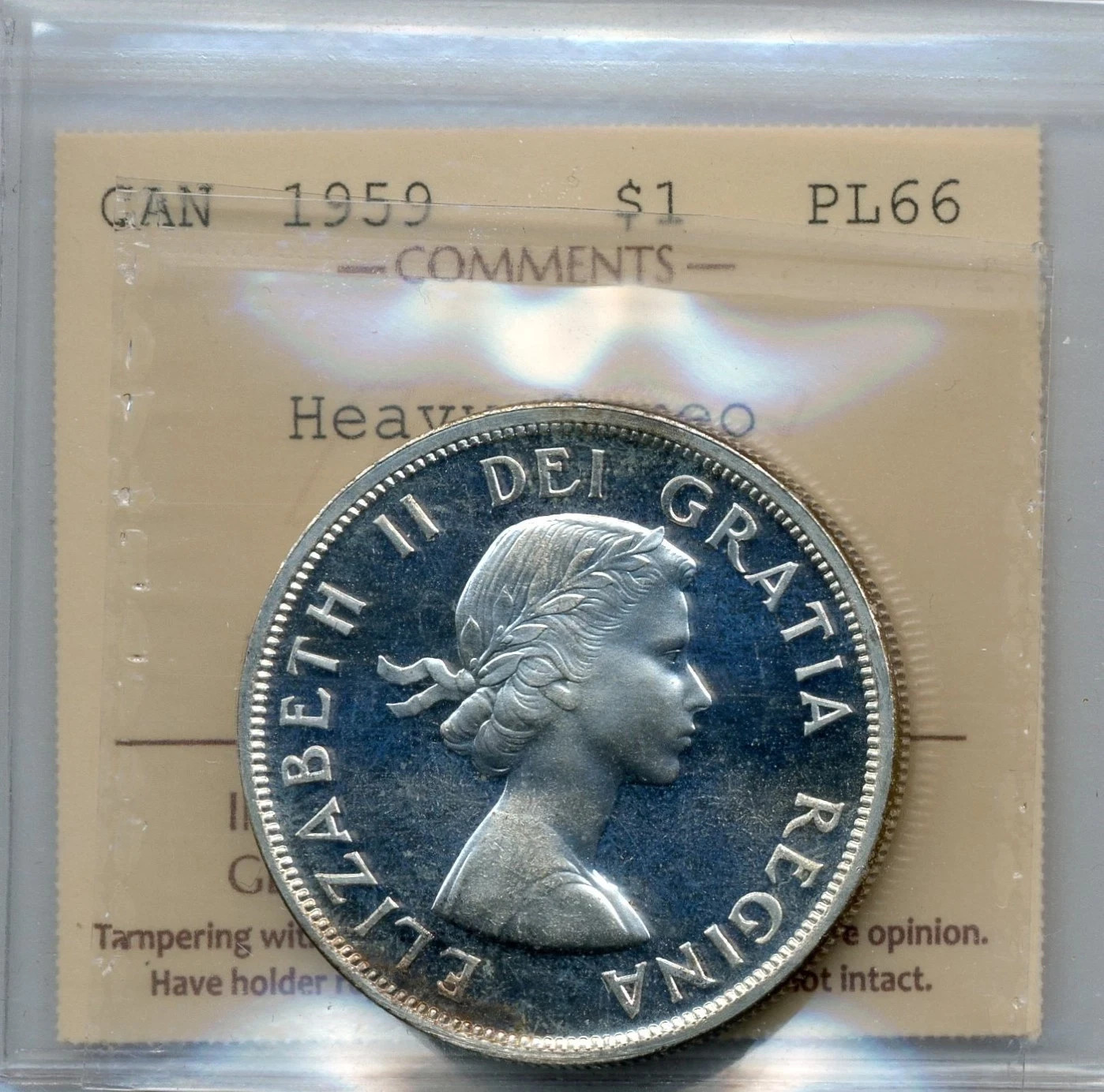1959 Canada Silver Dollar - Proof-Like, ICCS PL66 Heavy Cameo