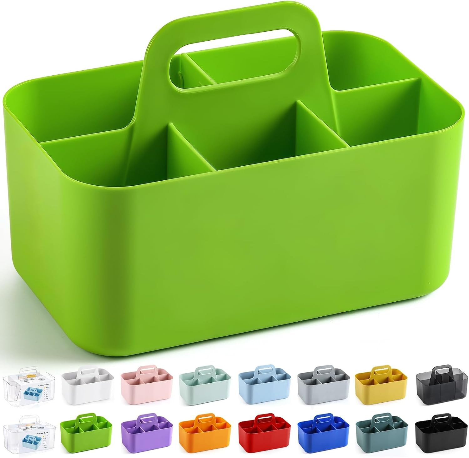 Caddy Organizer with Handle 5 Compartment Green Plastic Tote Bin Craft Storage