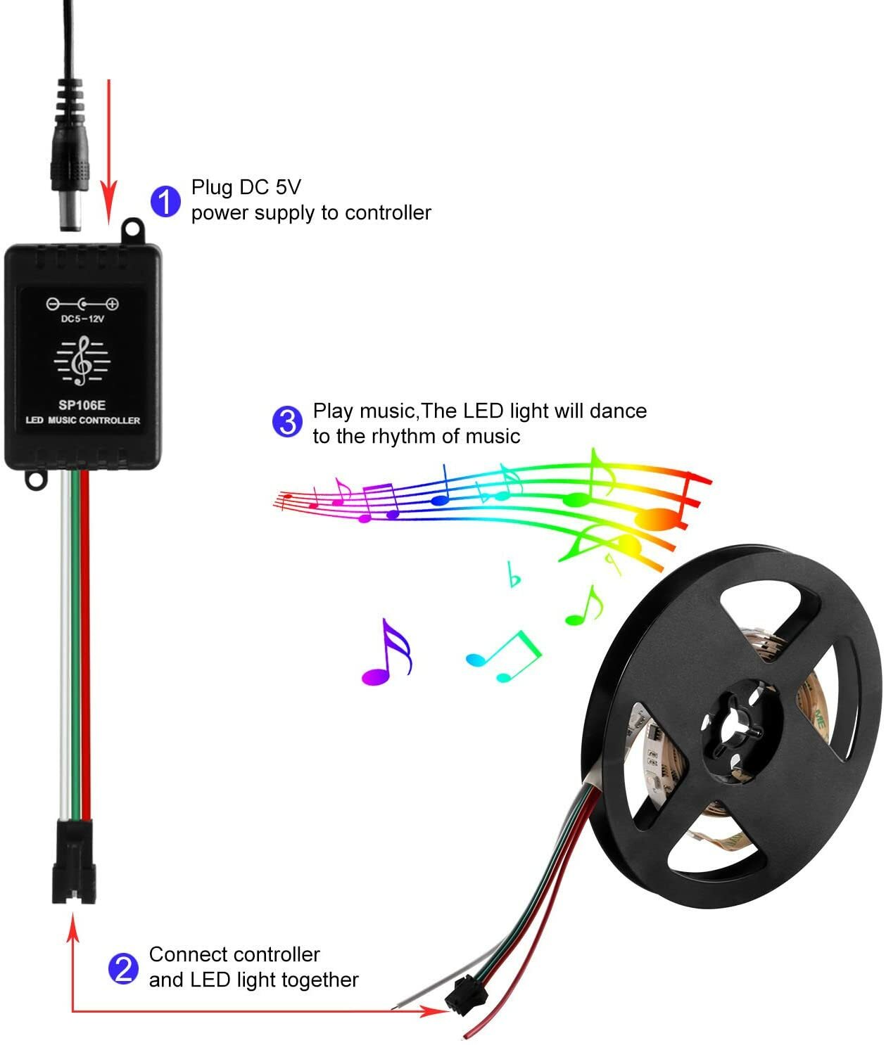LED Music Controller Wireless RF Remote 5V-24V SP106E 9Key For WS2811 WS2812