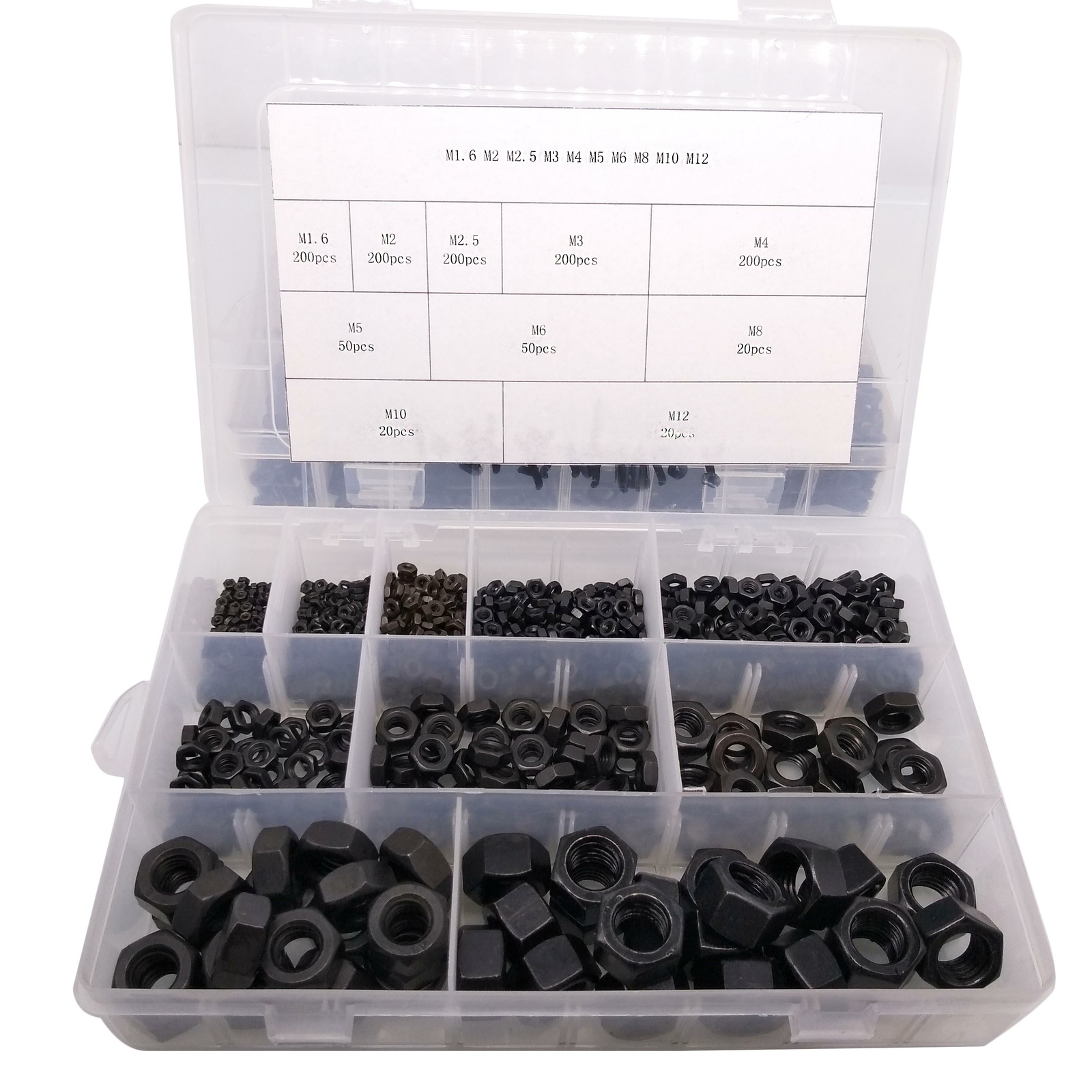1160pcs Metric Thread Insert Screw Carbon Steel Hex Nut Assortment Kit