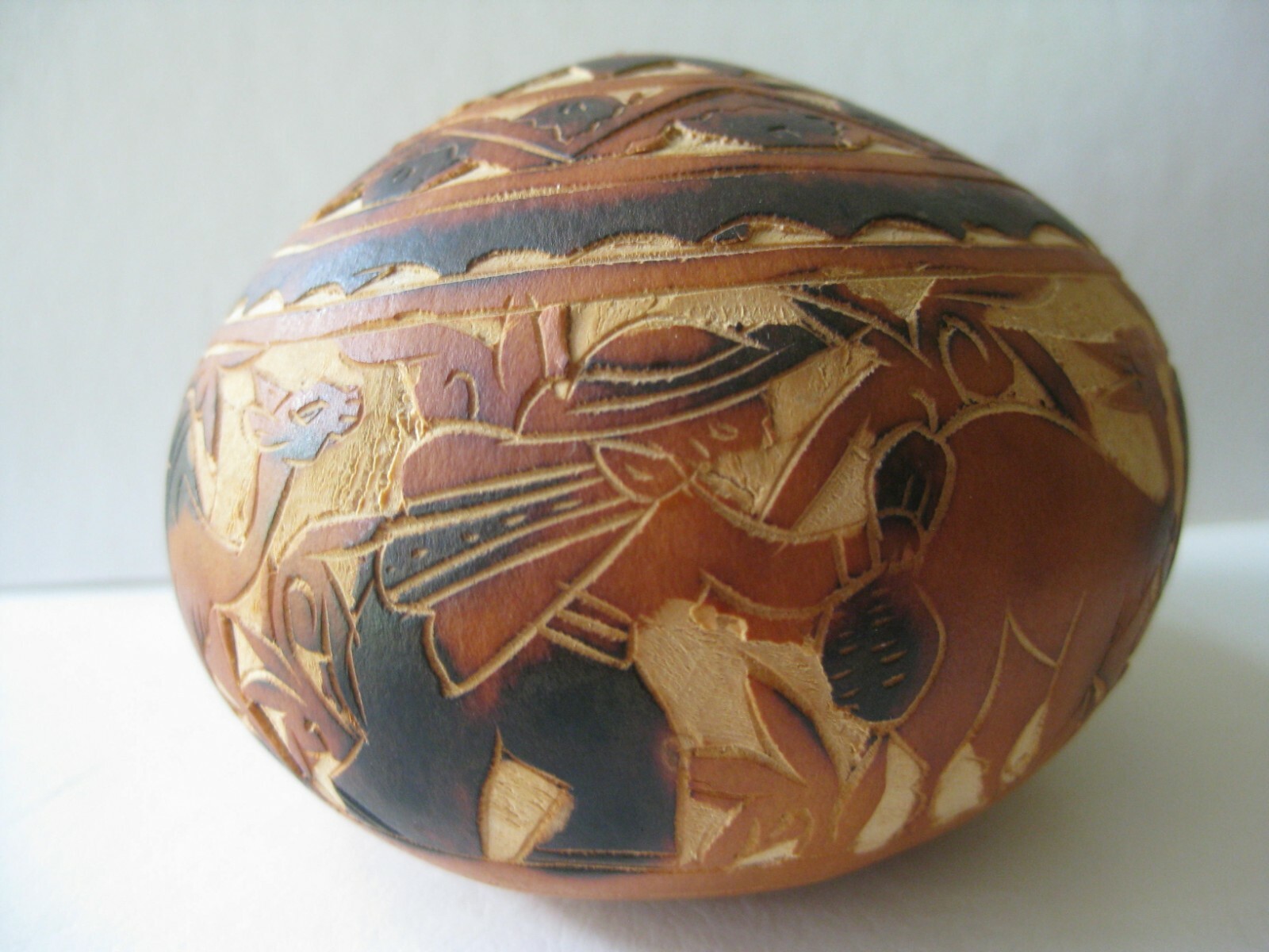 Peruvian Traditional Hand Carved Folk Art Gourd Mate Storyteller Llamas & Keeper