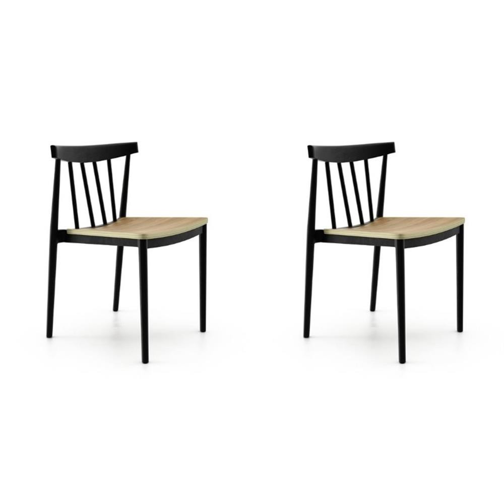 Pemberly Row Dining Chair with Molded Plastic Seat in Black (Set of 2)