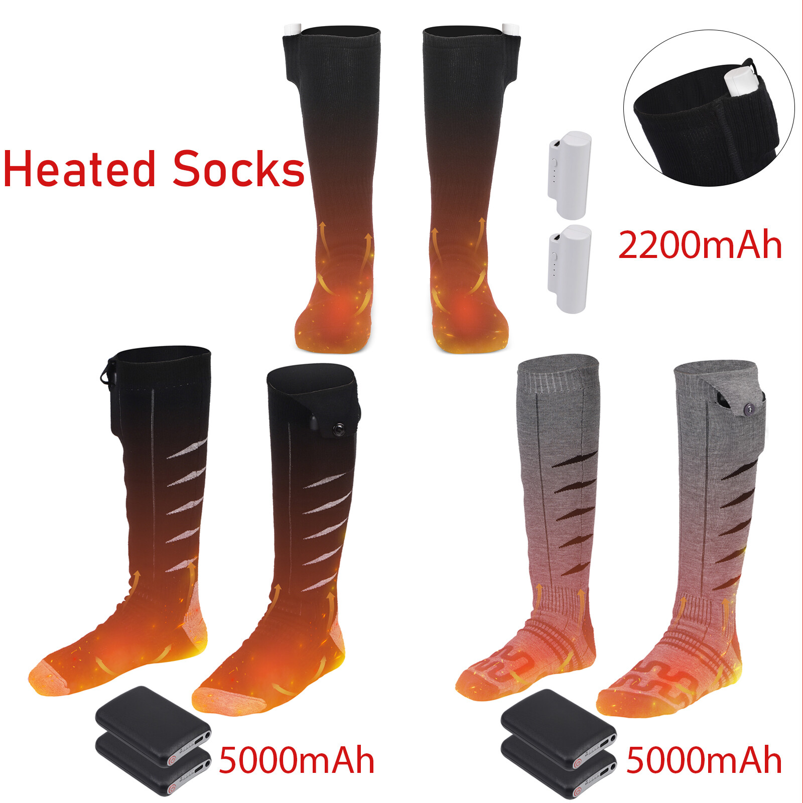 Washable Electric Heated Sock Battery Power Winter Warmer Thermal Skiing Hunting