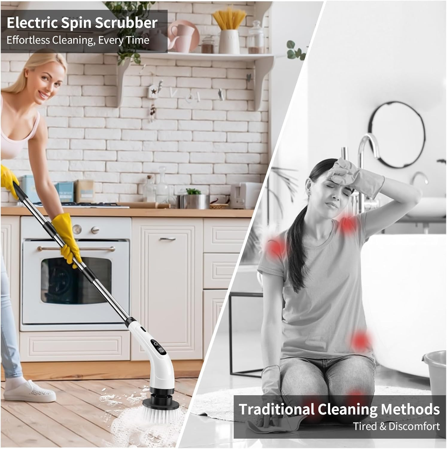 Electric Spin Scrubber, Cordless Cleaning Brush with 8 Replaceable Brush Heads,