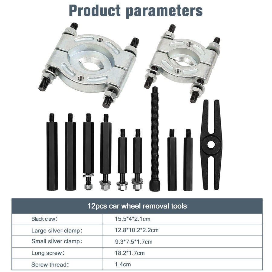 12PCS Heavy Duty Bearing Separator Removal Tool Kit Wheel Hub Axle Puller - Set