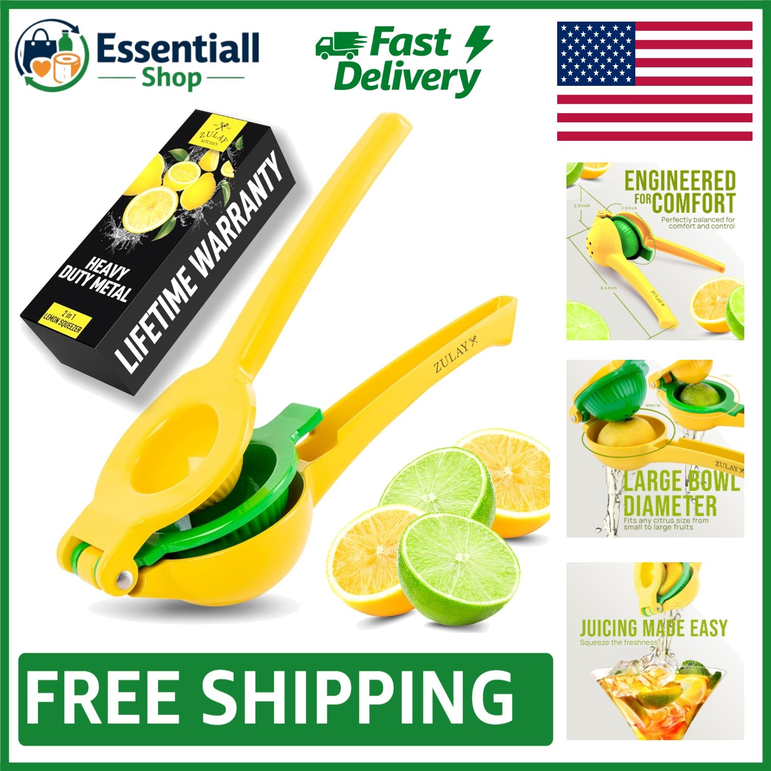 Stylish Yellow/Green Lemon Squeezer - Durable Manual Juicer with Ergonomic Grip