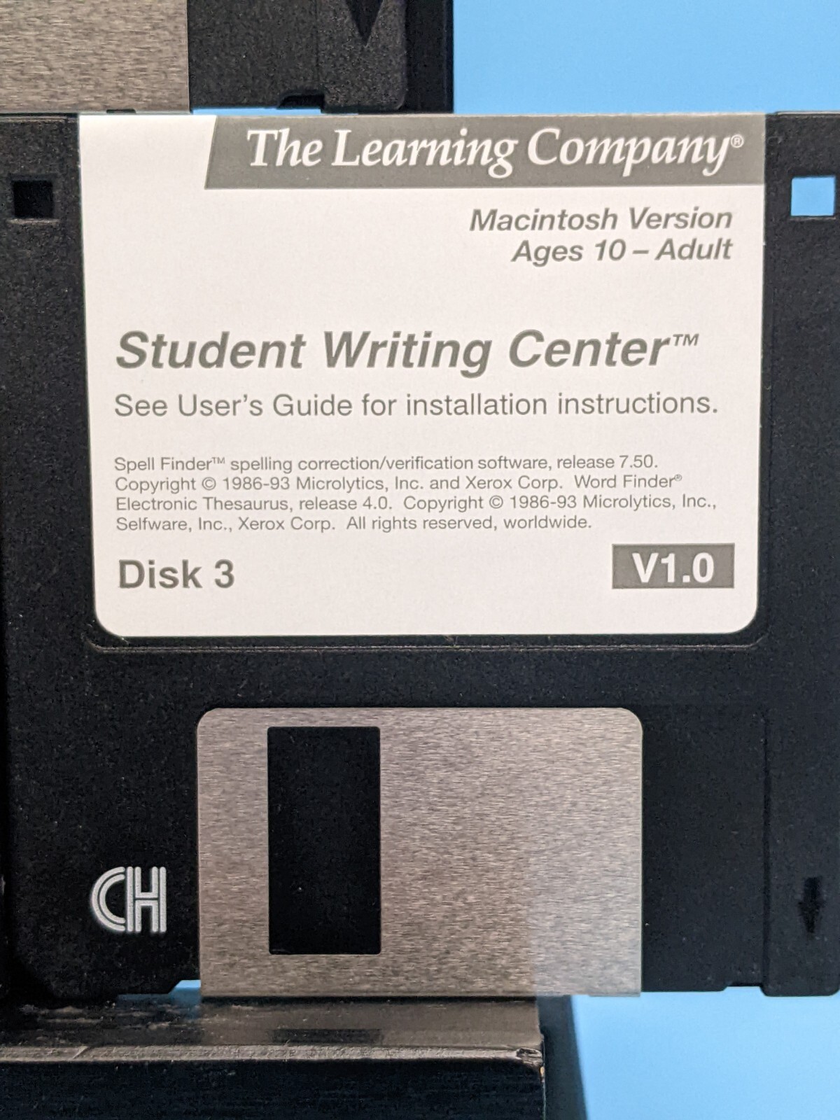 Student Writing Center Version 1.0: 3.5” Disk Software / Vintage Macintosh 1995