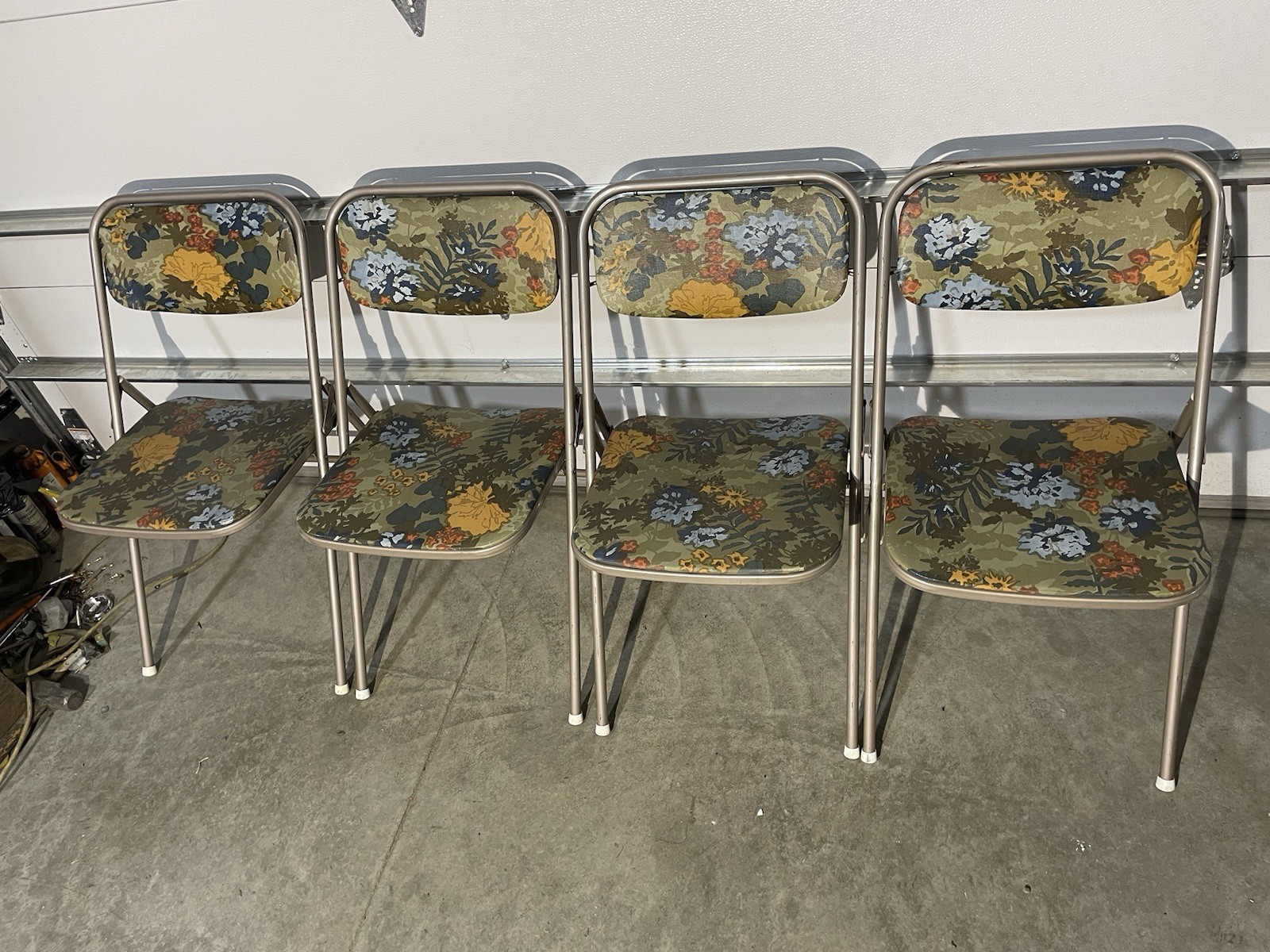Samsonite 4 Folding Chair Set Padded Green Floral 1960s MCM Flower Power 1674