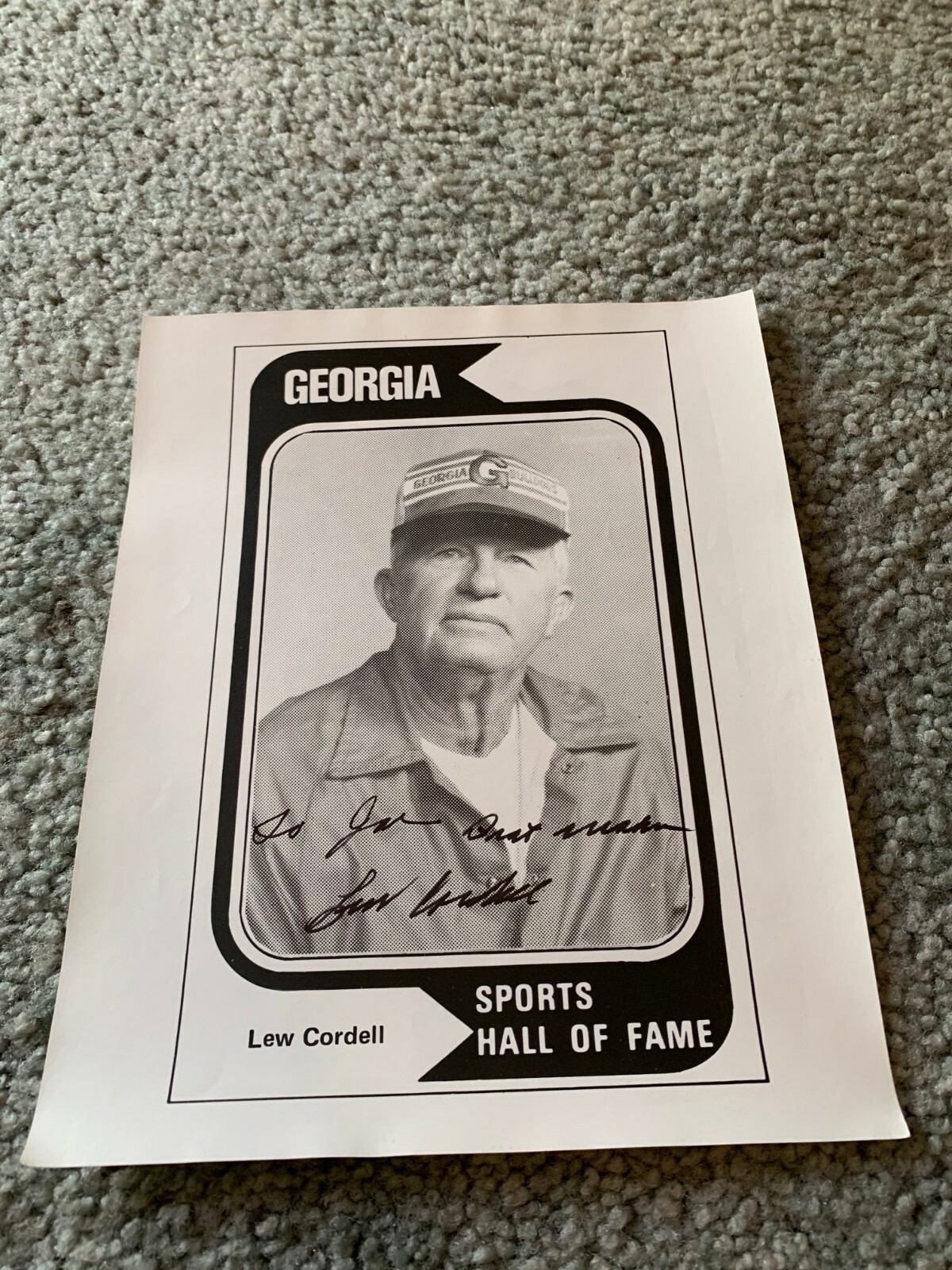 Lew Cordell Georgia Sports HOF Signed Football Photo w/inscription UGA Bulldogs