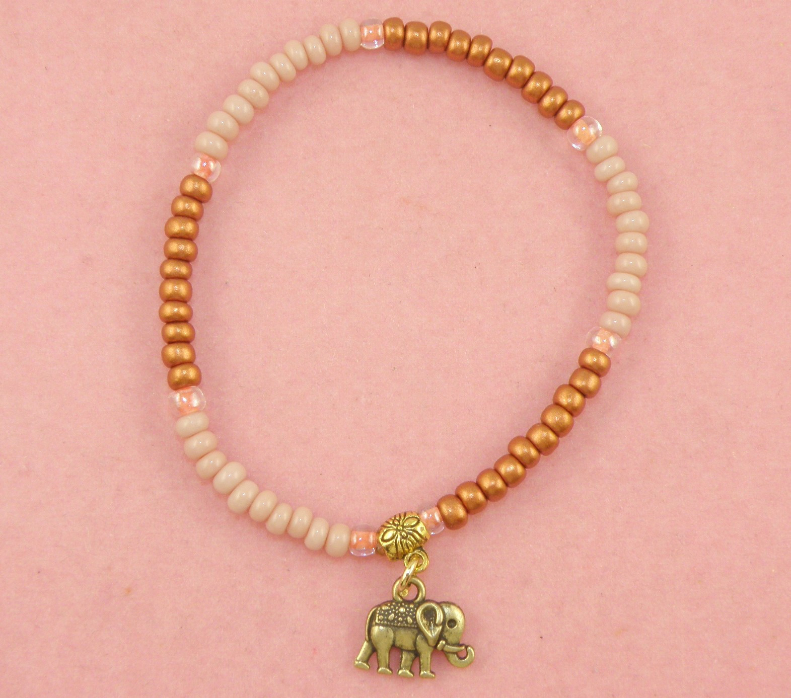 Boho Charming Elephant on Czech Beaded Bracelet 7 Inches Unisex