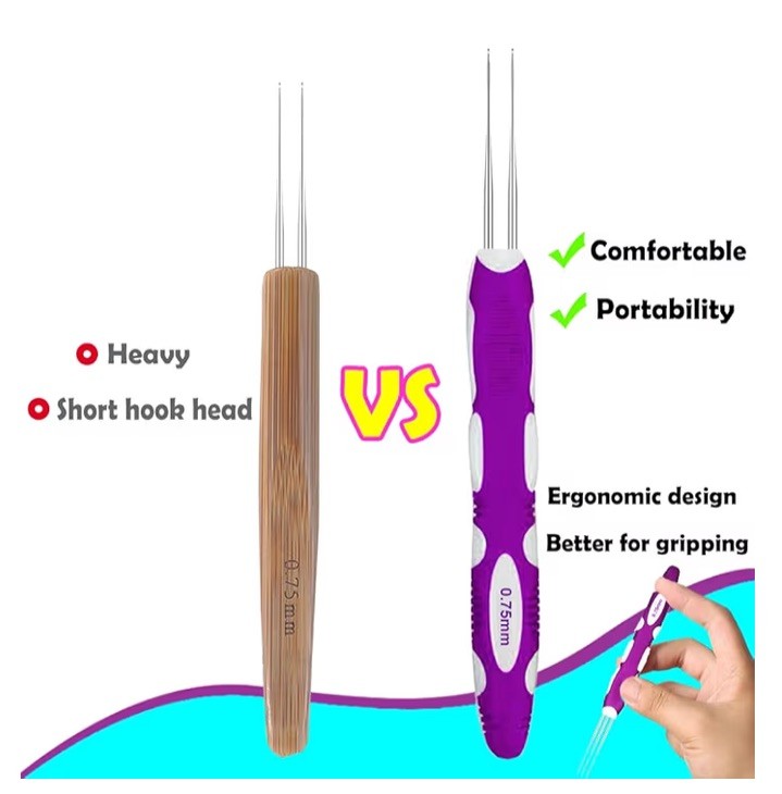 5pcs Dreadlock Crochet Hook 1,2&3 Needle Set Braiding Hair Making Tool Kit 0.75