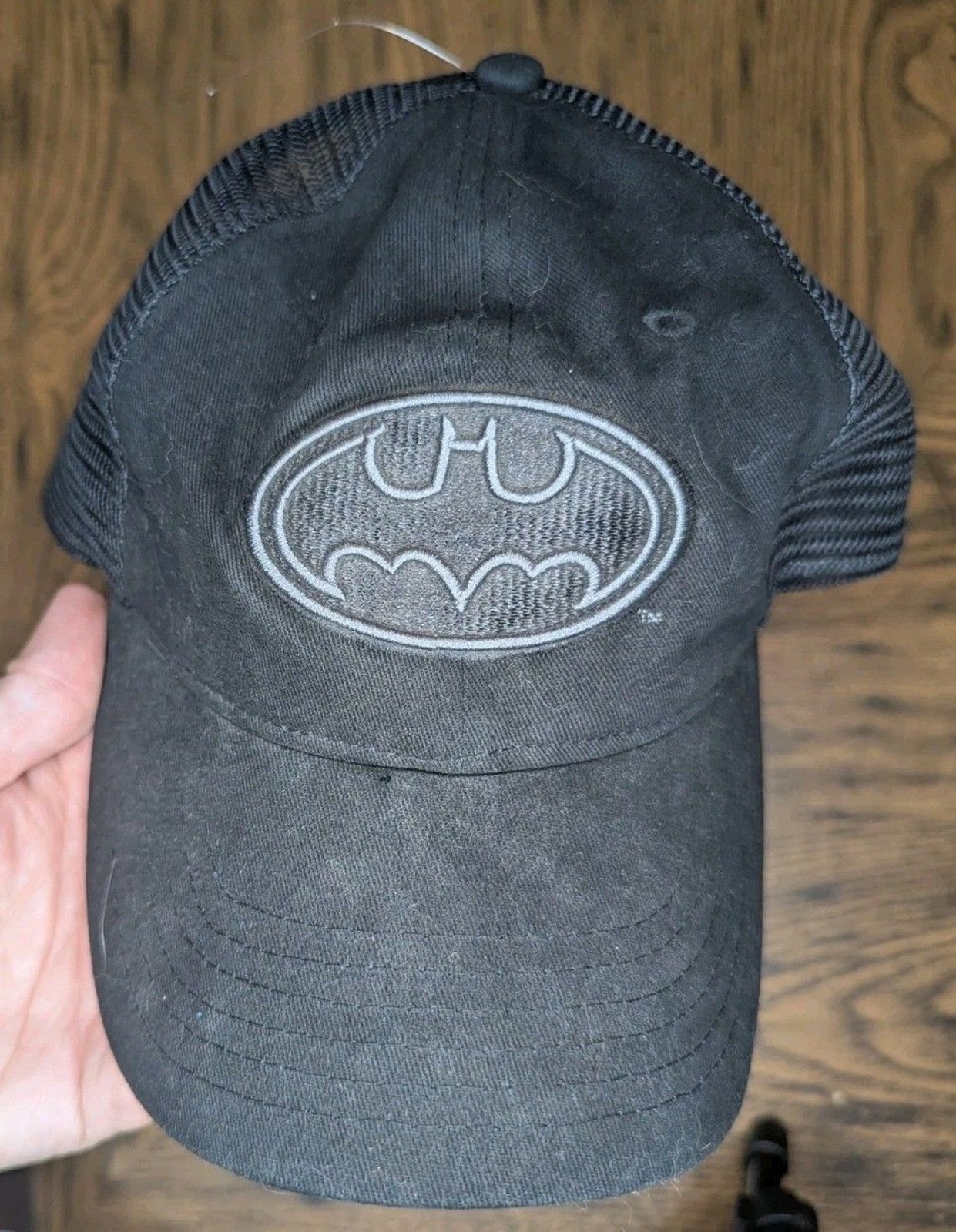 Batman Classic Symbol In Black Curved Brim Adjustable Dad Hat Black DC H3 Head