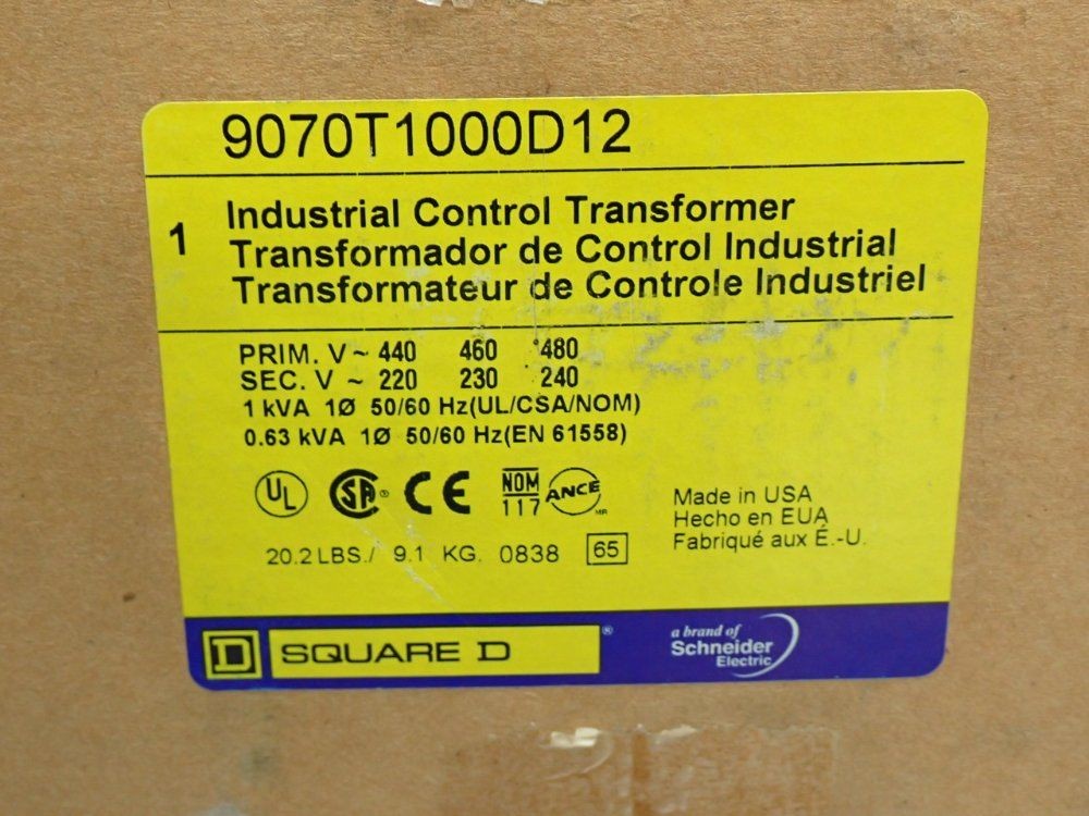 SQUARE D 9070T1000D12 TYPE-T CONTROL TRANSFORMER 10251700616