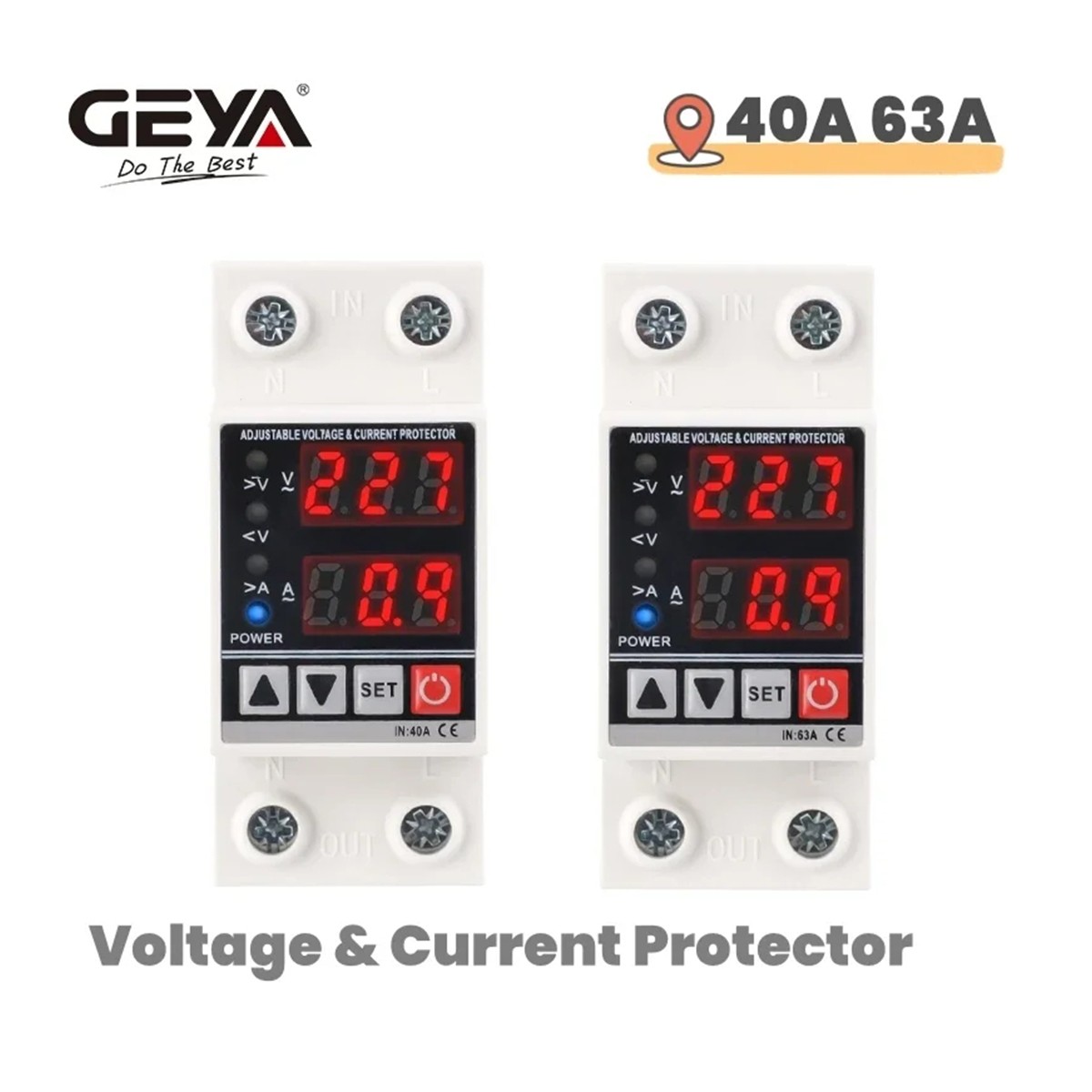 GEYA GP3 Over Current Protector Over&Under voltage Protective Device 40/63A 220V