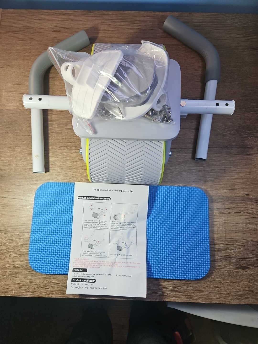 Green Gray Ab Roller Non-Slip Padded Handles Abdominal Gym Trainer Indoor