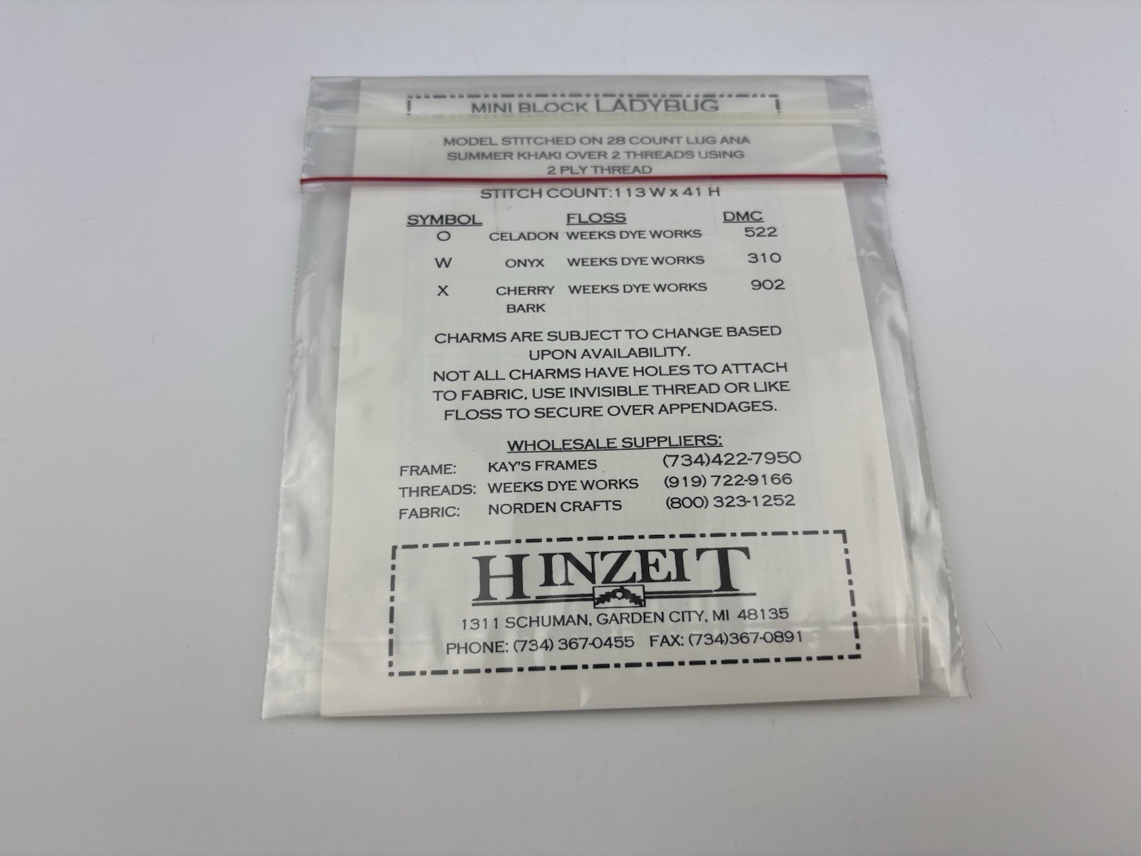 HINZEIT Charmed Ladybug Mini Block Counted Cross Stitch Pattern With Charms 9S