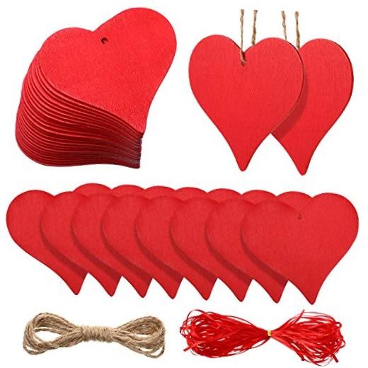 Pcs Valentine Natural Handmade Wooden Heart Slices with Holes 4 Inch 24 Red
