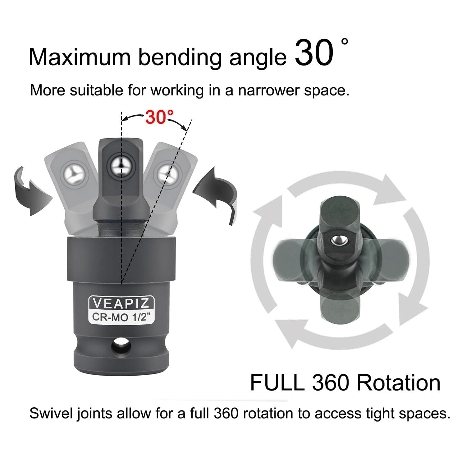 3Pcs Impact Universal Joint Socket Swivel Set， 1/4", 3/8", 1/2" Drive Socket ...