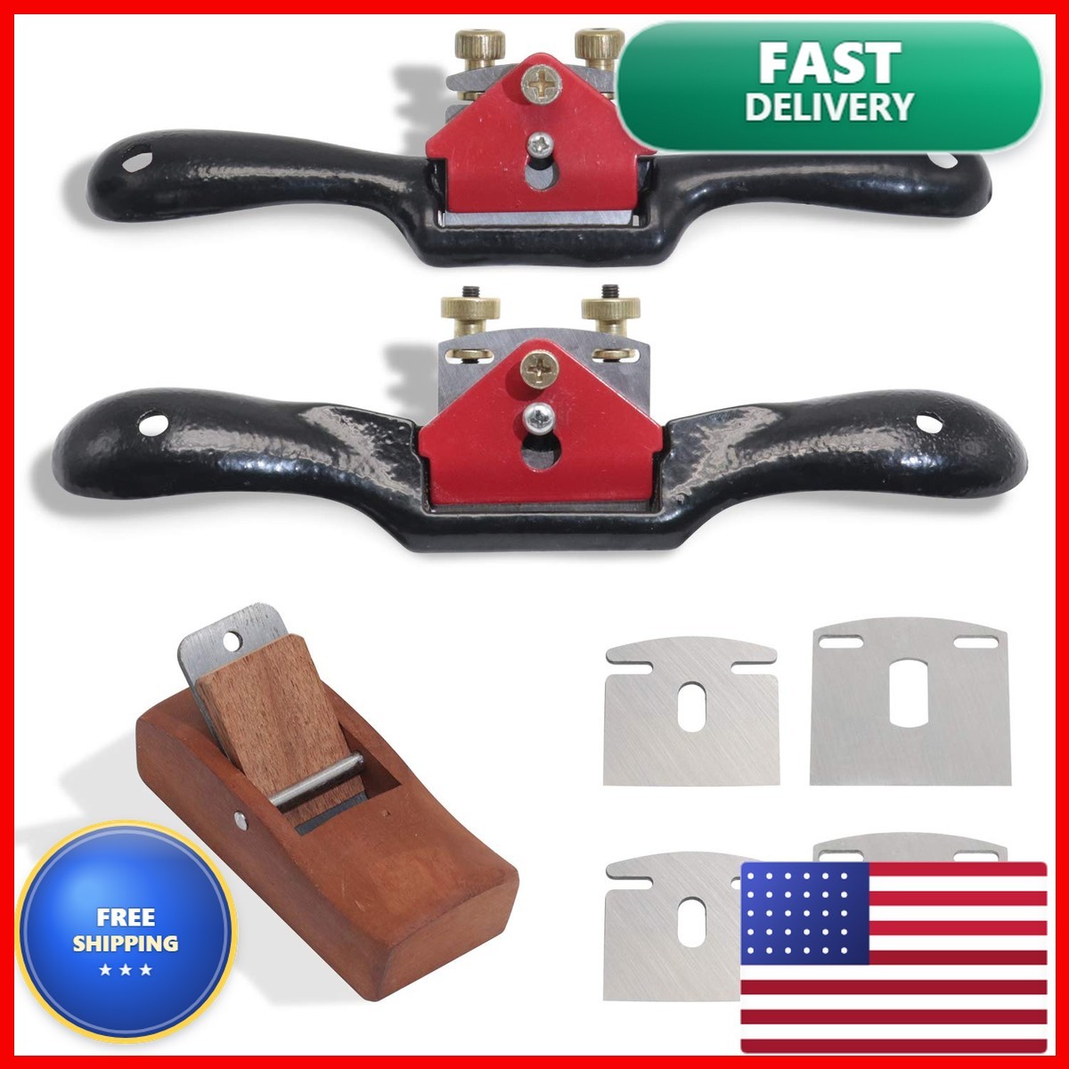boeray GG0123 9/10in Adjustable Flat Spokeshave Set 6 Metal Blades 1 Plane