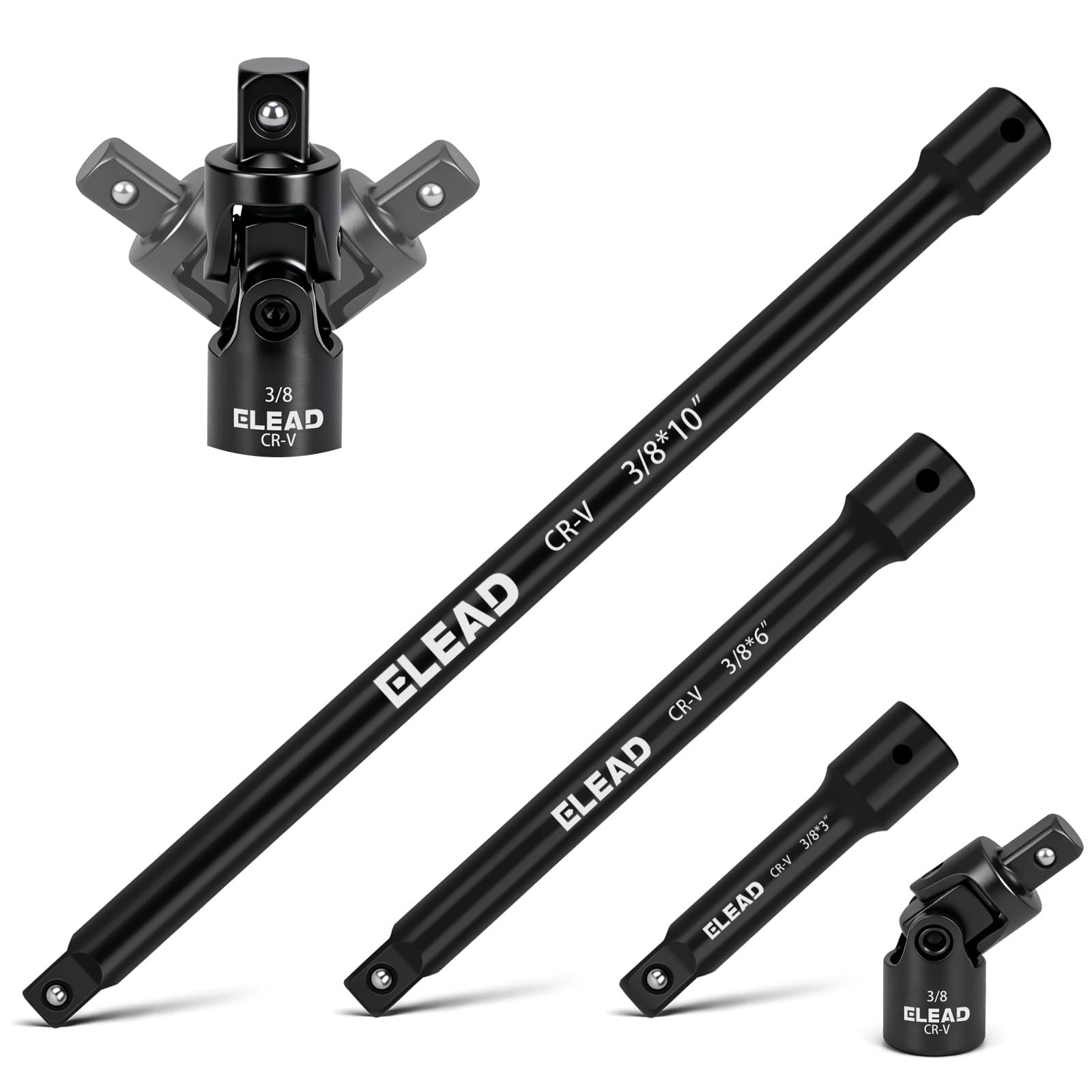 4-Piece 3/8" Drive Socket Extension Bar Set, 3, 6, 10 inch Professional Extensio