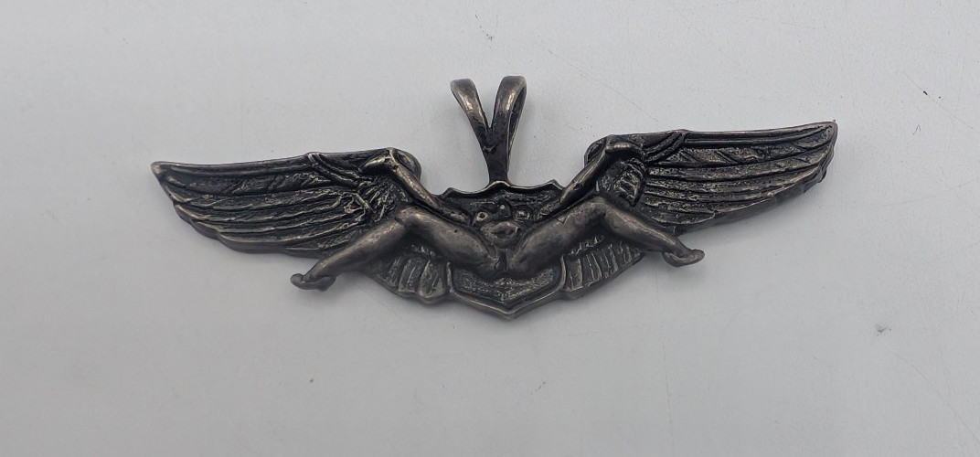 US WW2 Vintage Sterling Silver Pilot Bush Badge Pin Wings
