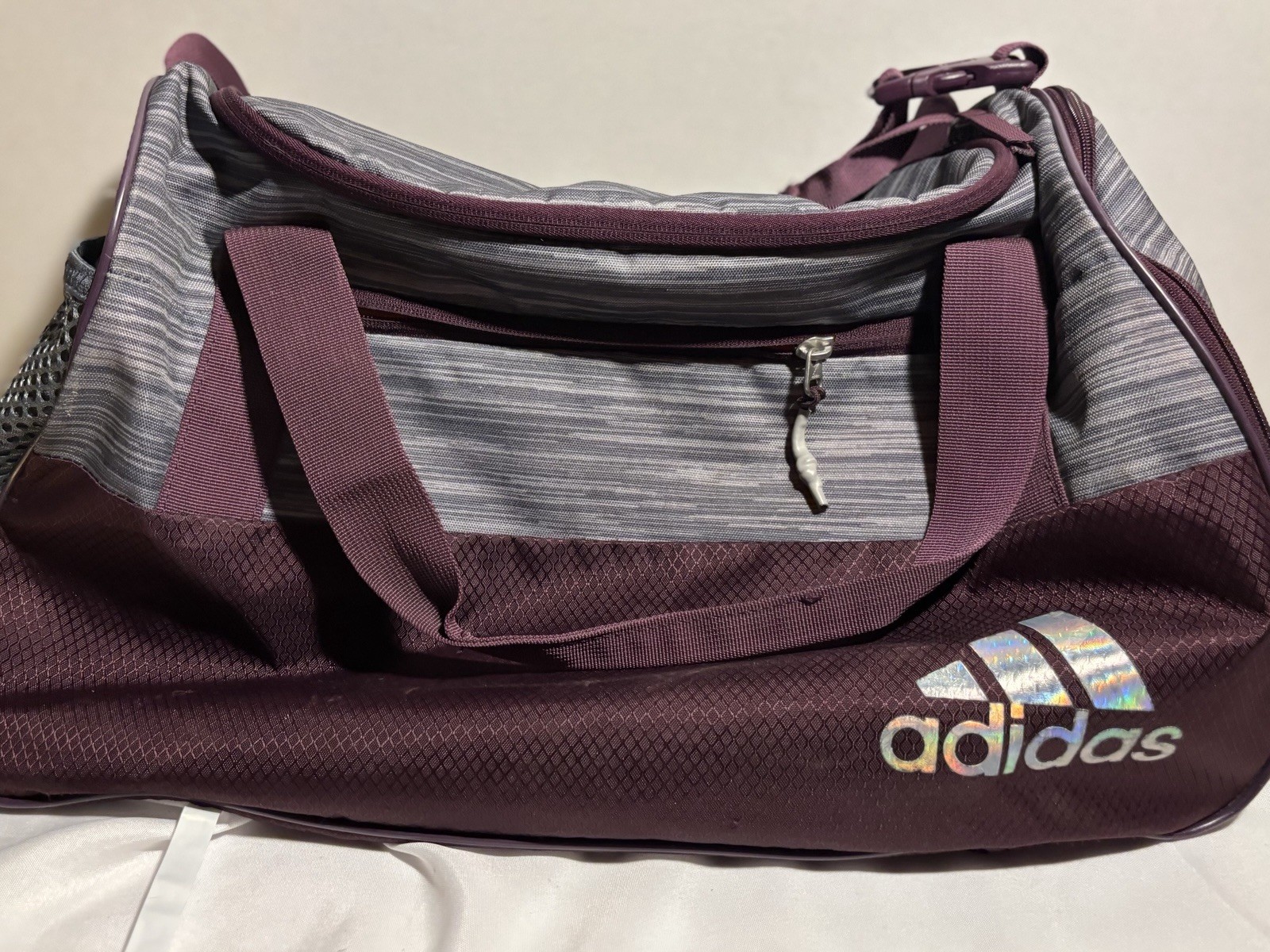 Adidas Women's Squad Gym Duffel Bag Gray and Purple One Size