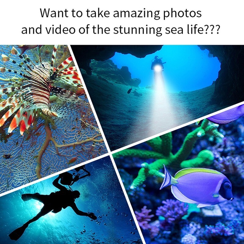 Professional LED Diving Flashlight Spearfishing Light Scuba Underwater Lantern