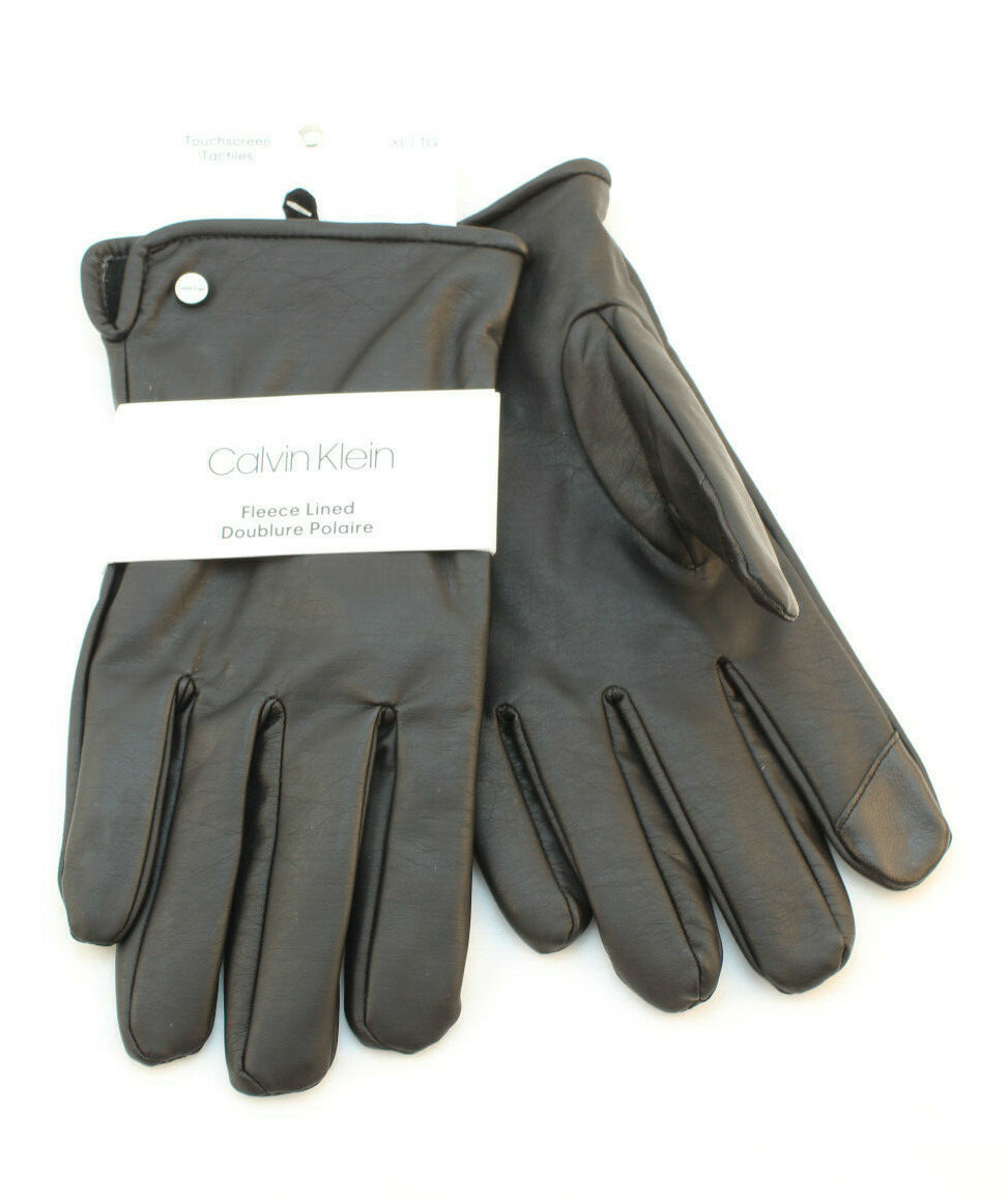 CALVIN KLEIN Size XL Faux leather Black Fleece Lined Touch Screen Glove MSRP $55