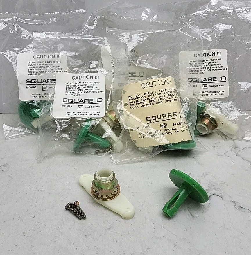 6 Pack Square D MO-488 Green Round Mushroom Push Button New See Pictures