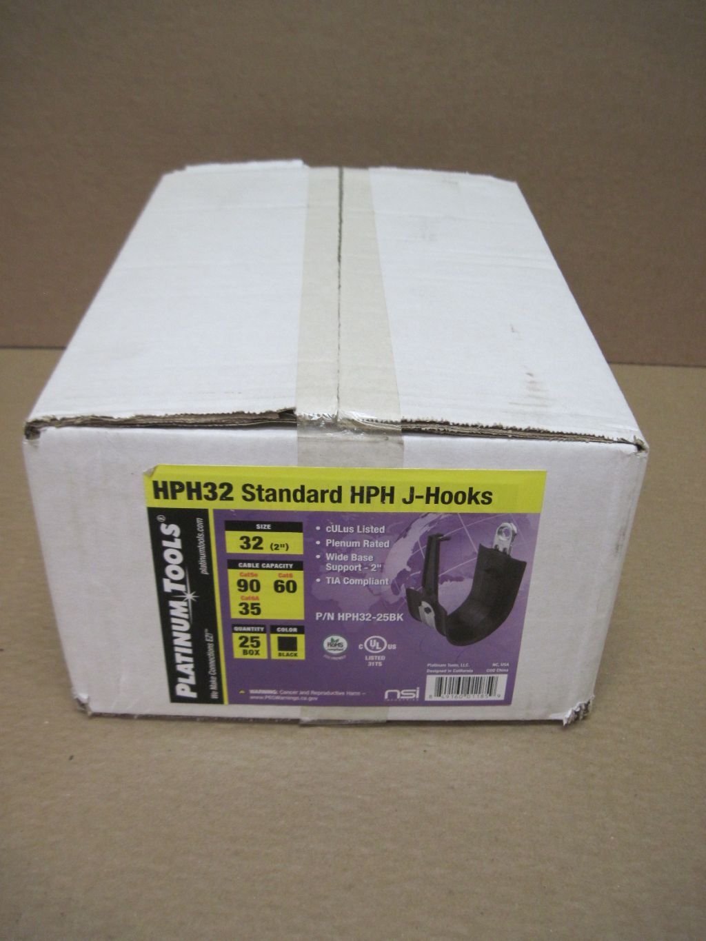 Platinum Tools HPH32 HPH32-25 2in Black J-Hooks Snap-Lock Retainer **BOX OF 25**