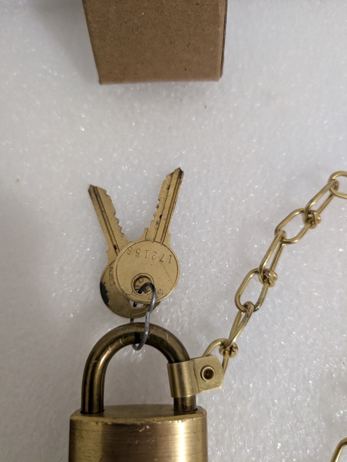 U.S. Eagle Pad Lock Military Issued Solid Brass with Two Keys and Chain Vtg
