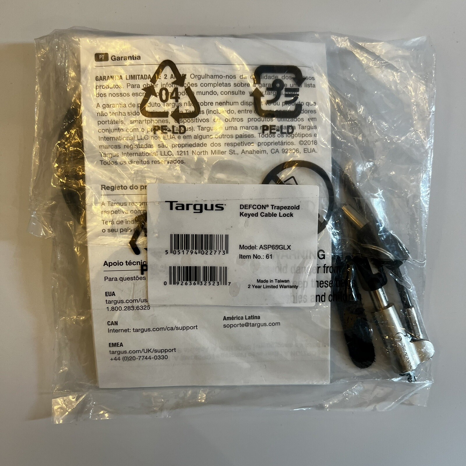 Targus DEFCON Trapezoid Keyed Cable Lock – Model ASP65GLX – New Sealed