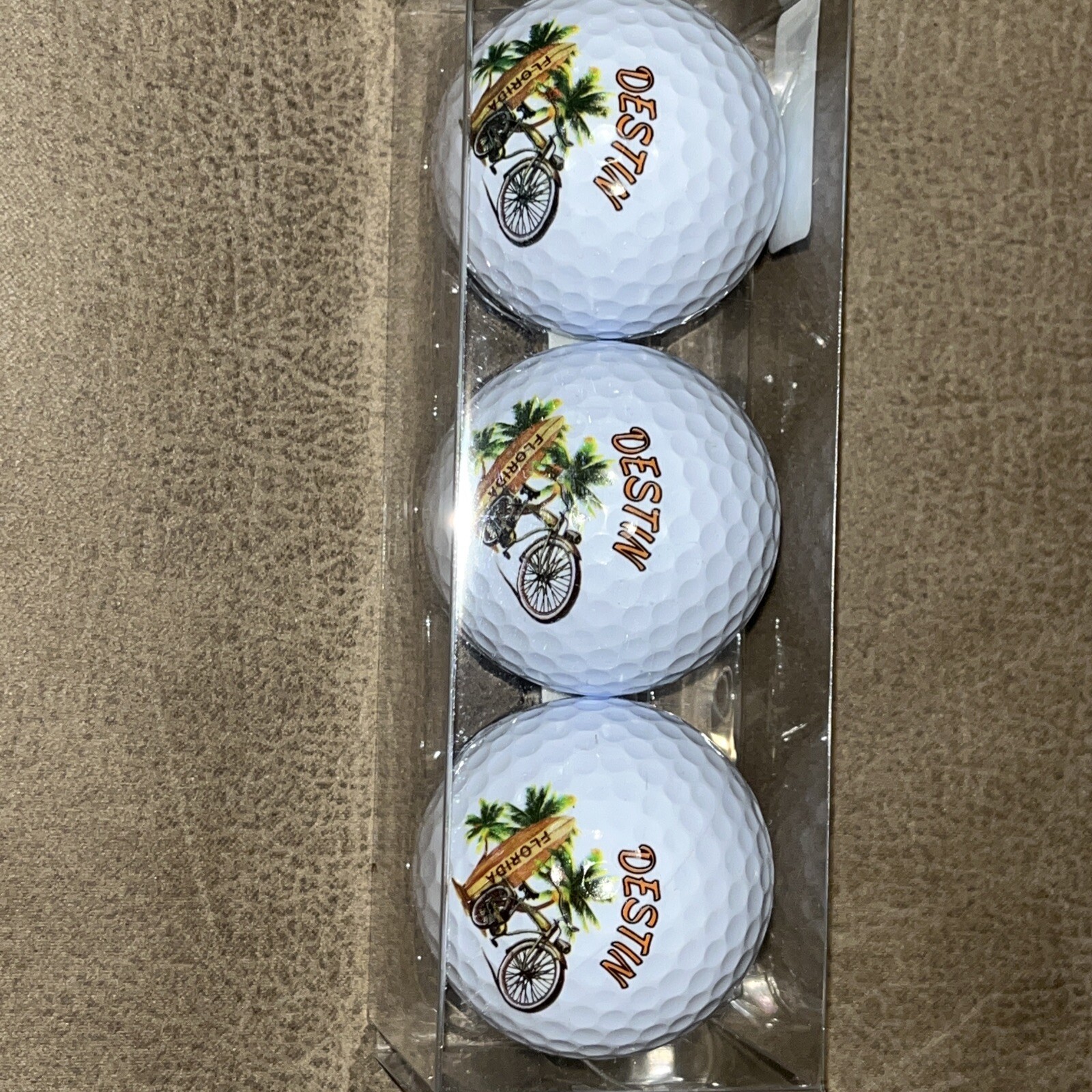 New Set of three Golf Balls with a Destin Florida Beach theme