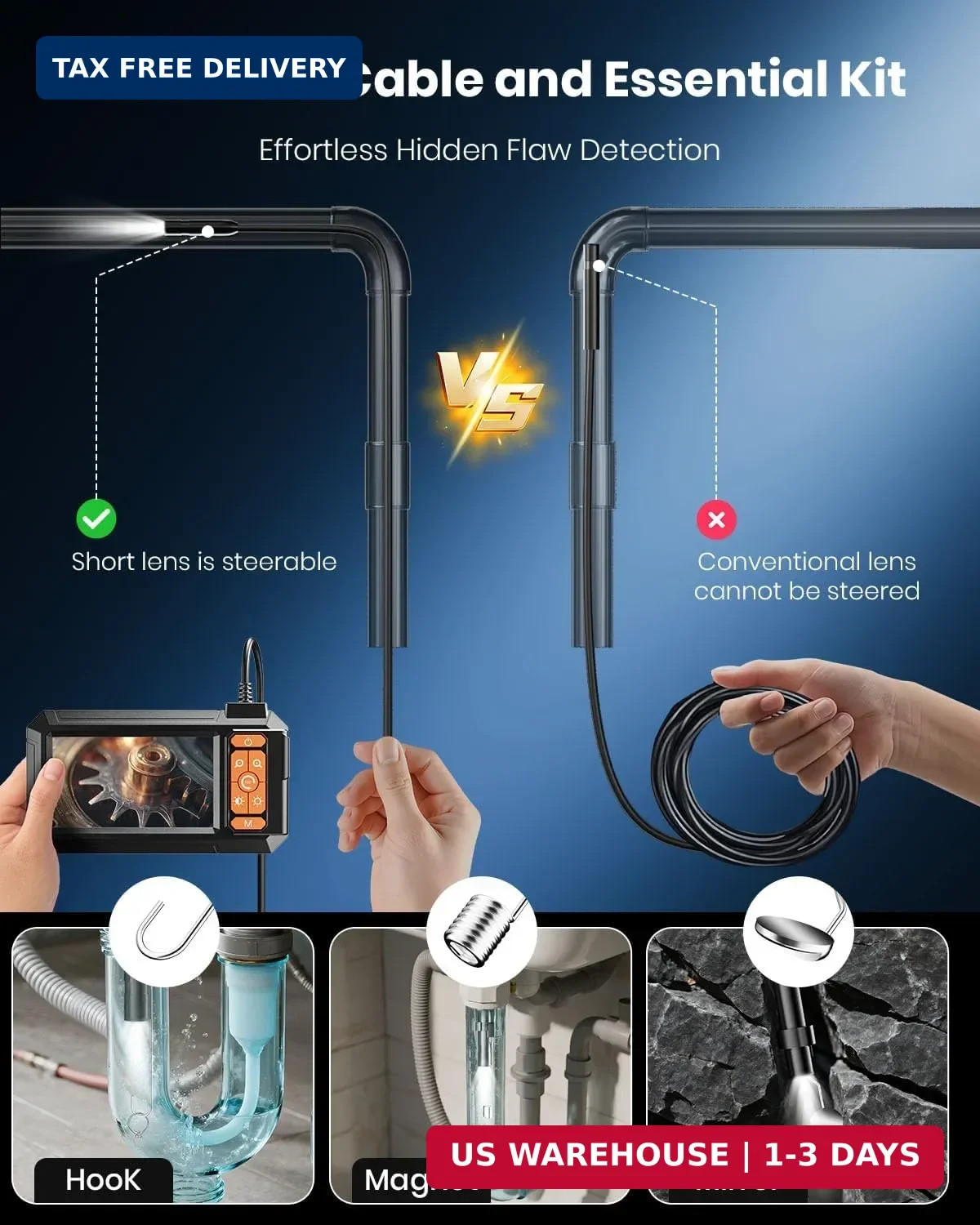Endoscope Camera with Light,Borescope Cameras with 4.3" IPS 1920P HD Inspection