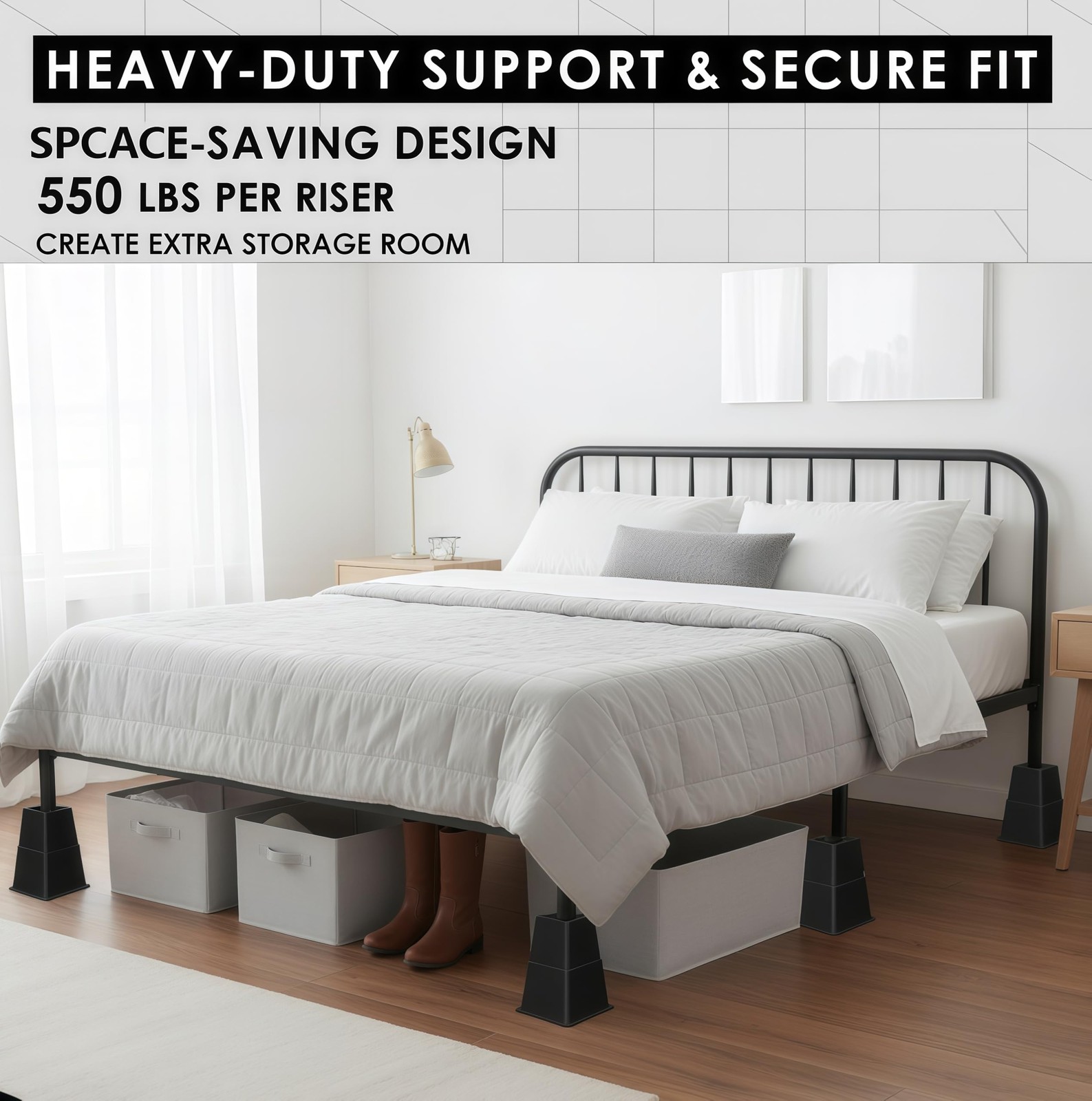 8 Pack Black Bed Furniture Riser 4 5 9 Inch Versatile Heavy Duty Stackable
