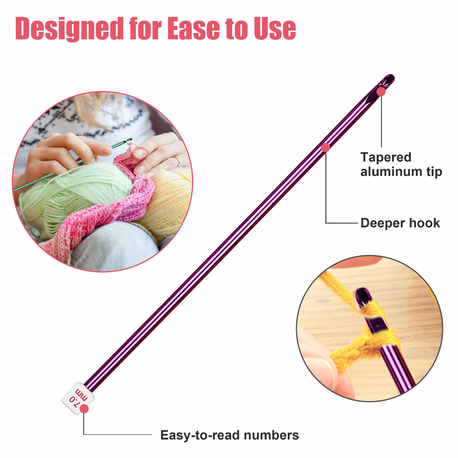 11pcs Tunisian Crochet Hooks Multicolor Afghan Crochet Needles 2 mm (B)-8 mm (L)