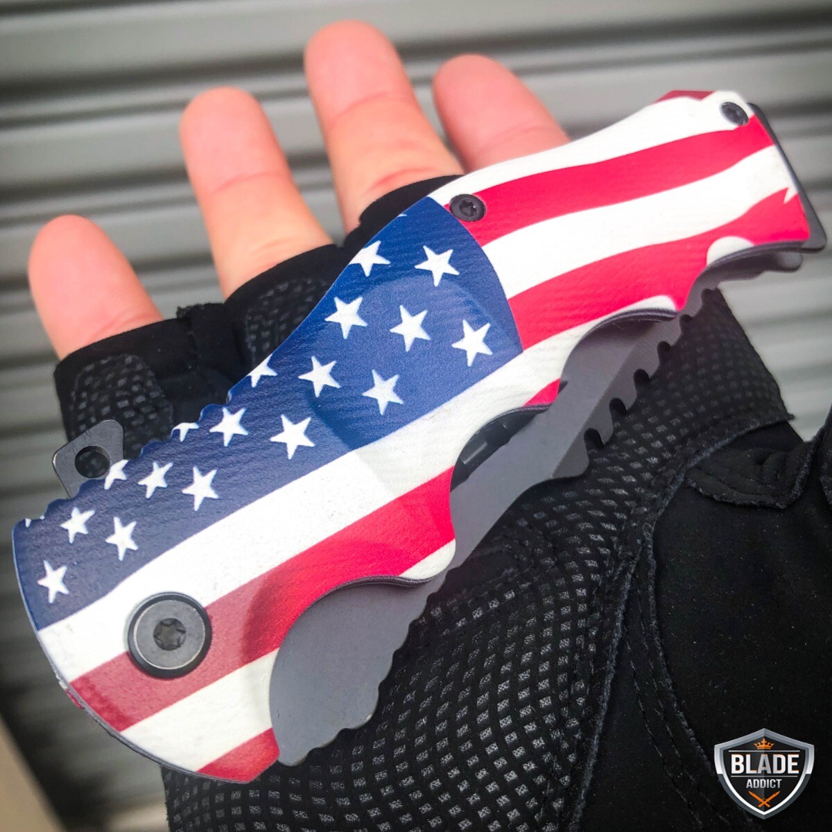 8.5" CSGO Tactical USA American FLAG Spring Open Assisted Folding Pocket Knife