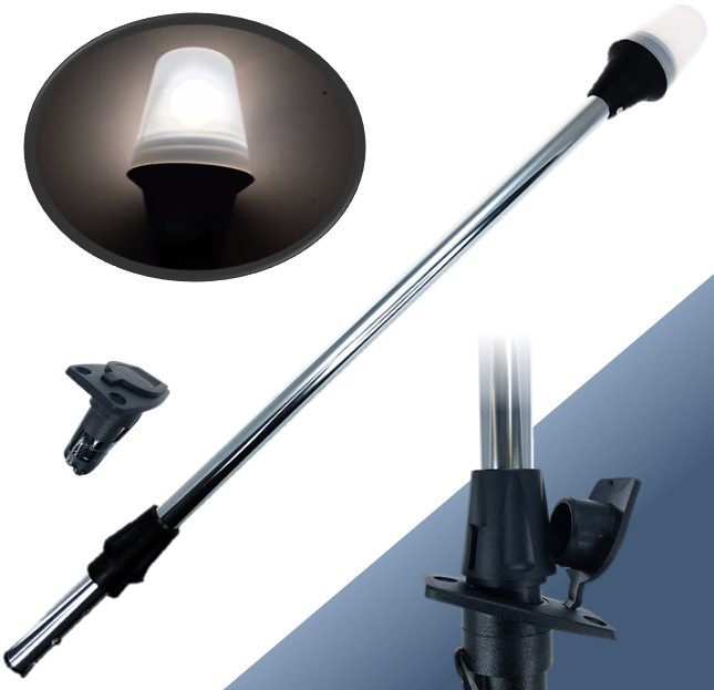 Marine Boat All-Round Navigation Stern Light 24" White 2-Prong Pole Nylon Socket