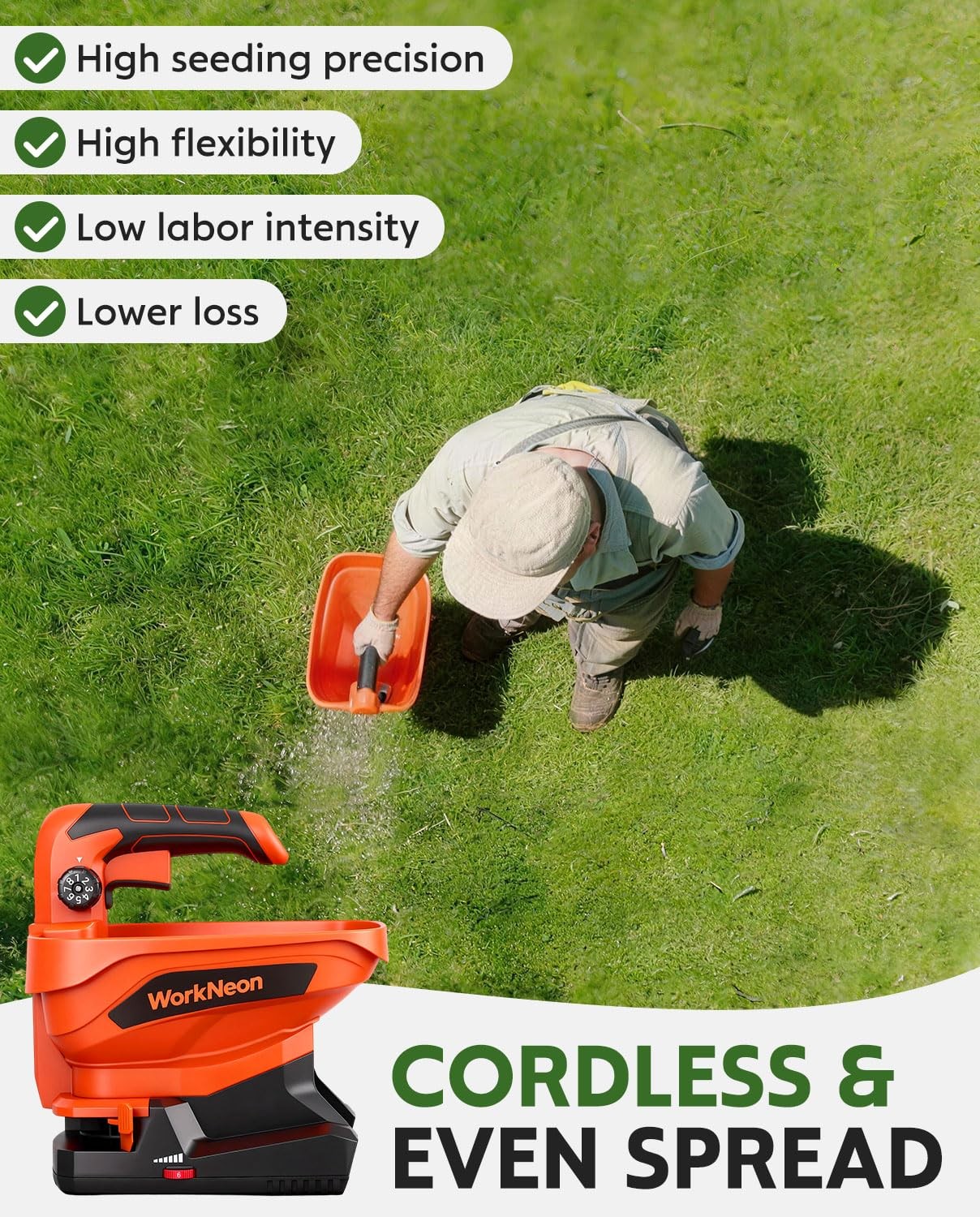 Battery Powered Seed Spreader, Handheld Power Spreader for Lawns, Rechargeabl...