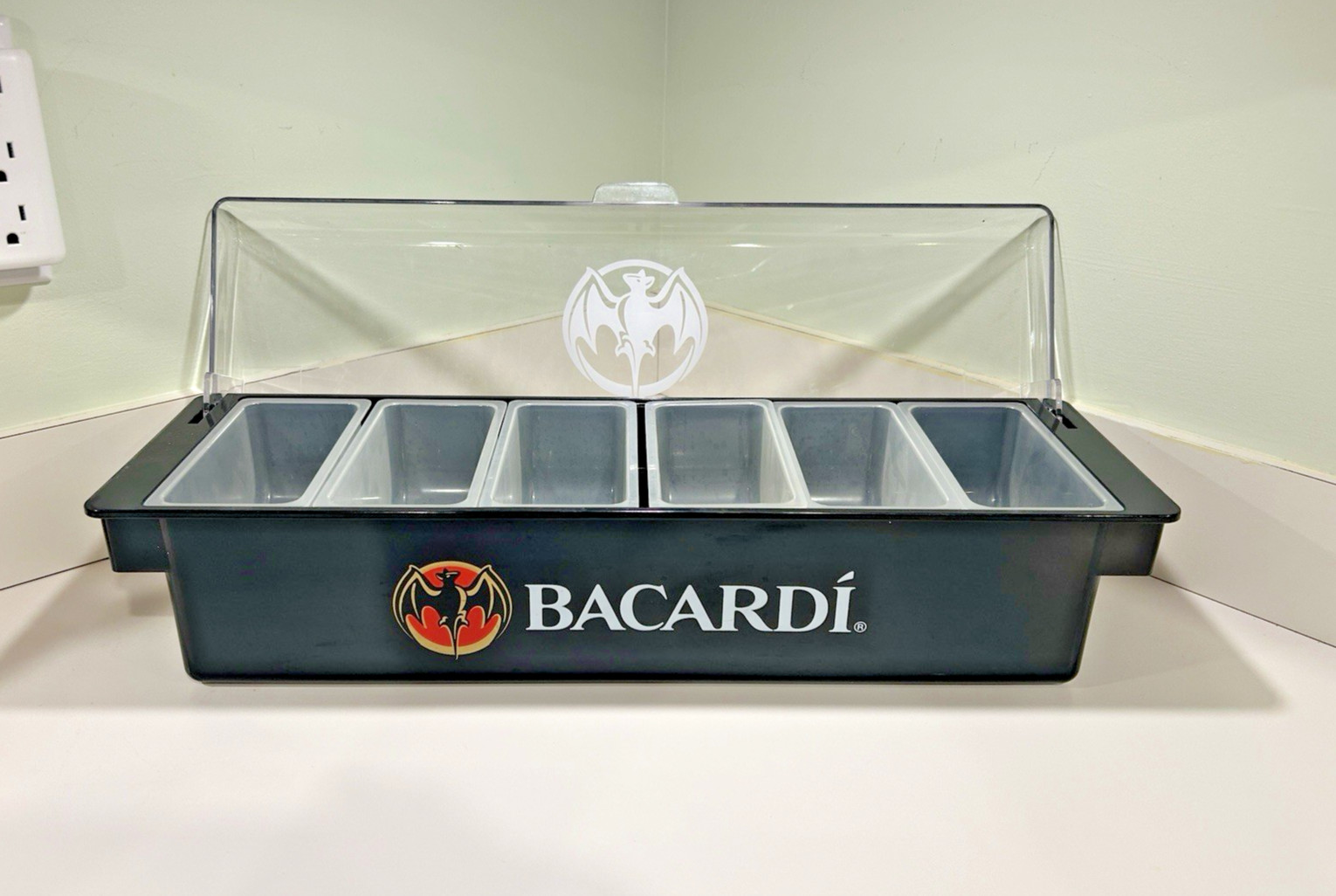 Bacardi Rum Bar Caddy Condiment Tray Six Compartments Barware  Man Cave