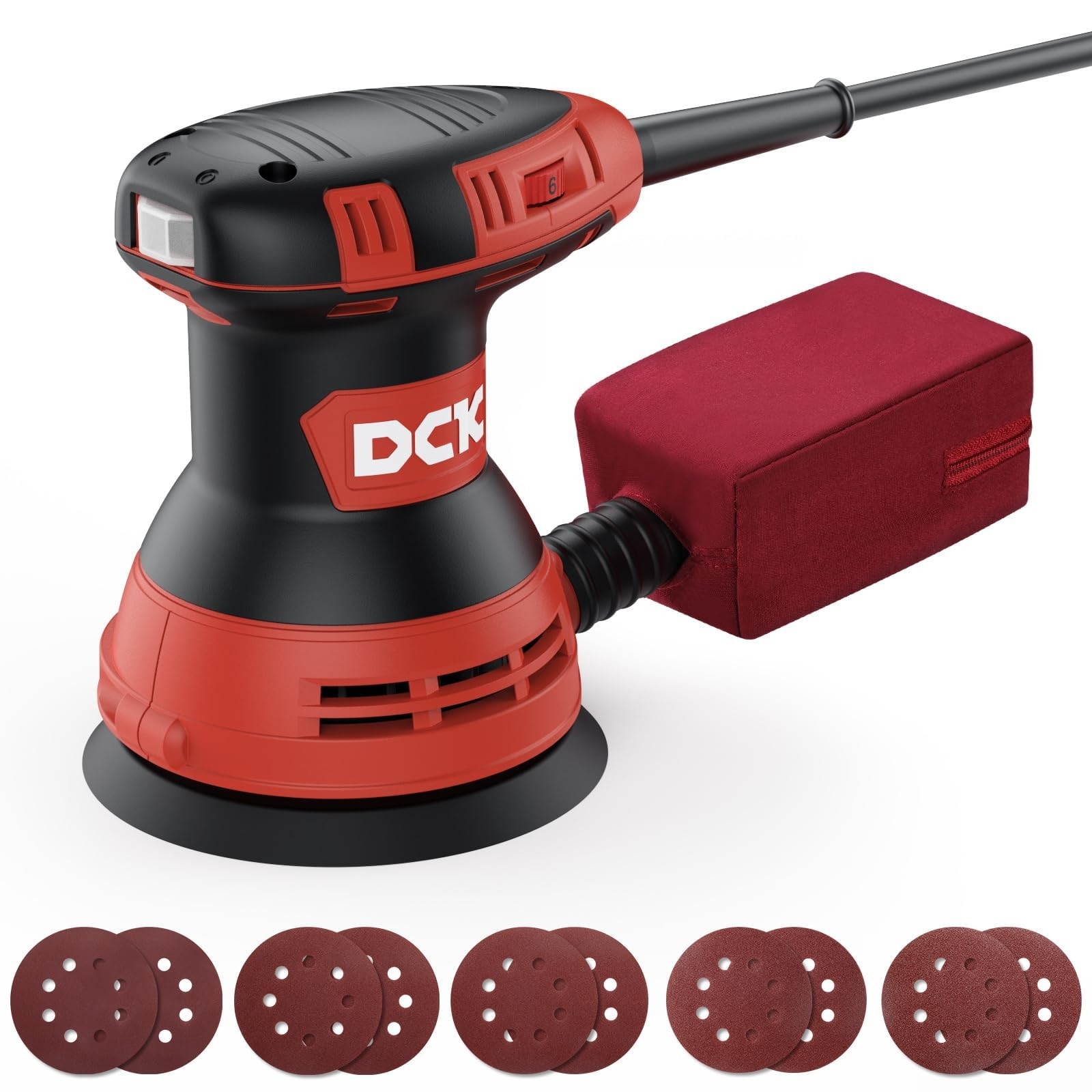 Random Orbital Sander, 3.0 AMP Corded Palm Sander, 6 Speeds Max 12,000 OPM, 5...