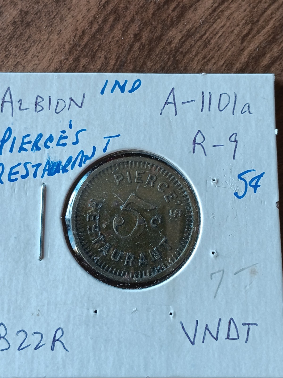 Albion IN, Pierce's Restaurant 5c Token
