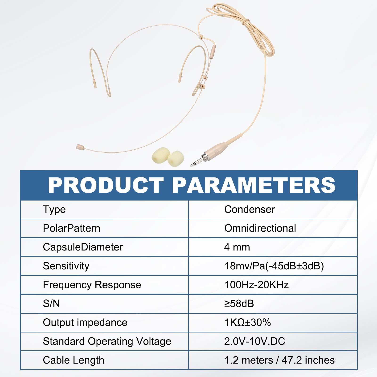Ear Hook Microphone, Double Ear Headset with Standard 3.5mm TRS Plug, Beige