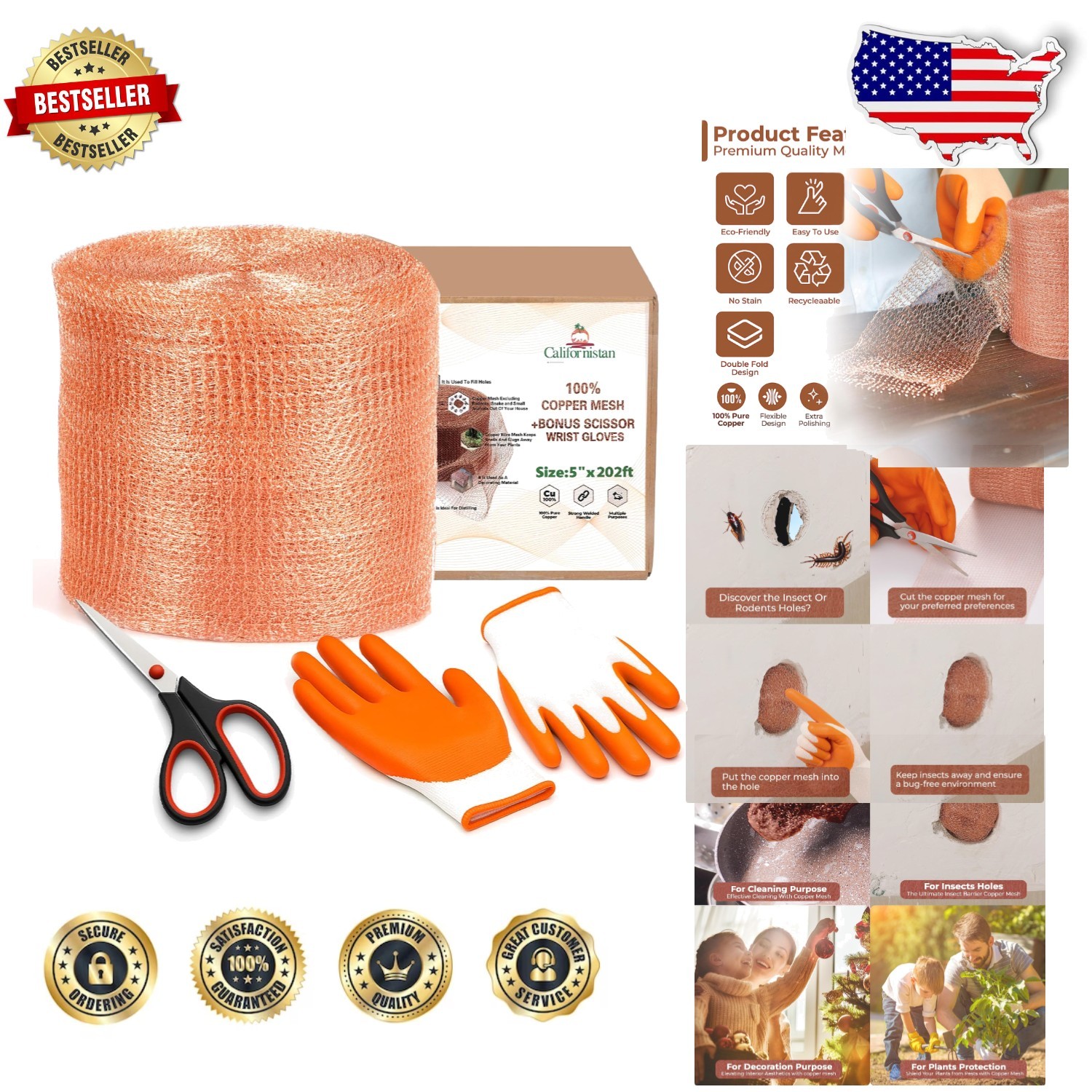 Copper Mesh 5in x 202ft - Rustproof Rodent Seal, Garden Barrier, Bonus Scissor