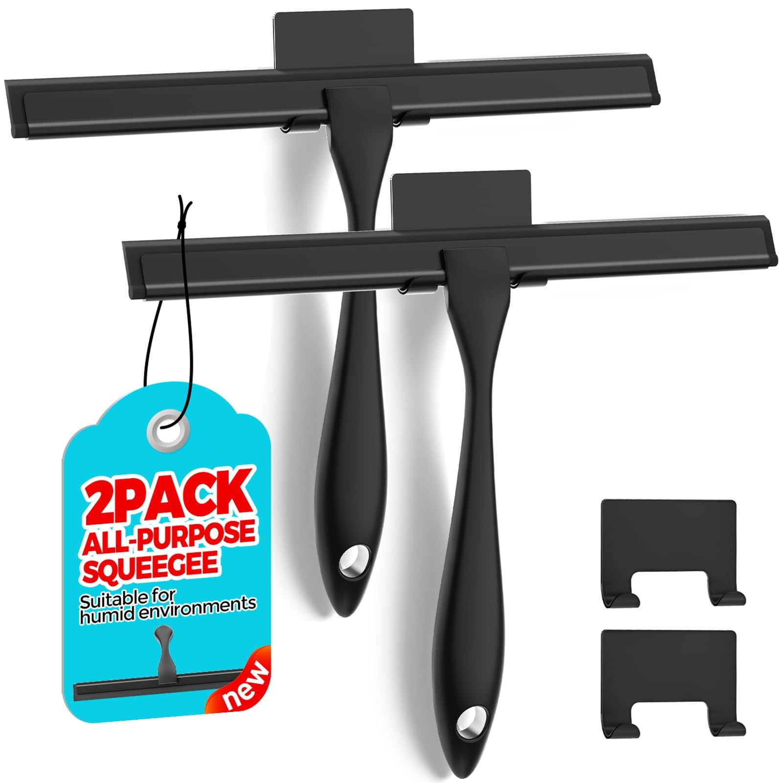 ALFLOD 2PACK All-Purpose Shower Squeegee for Doors, 10 Inch, Black