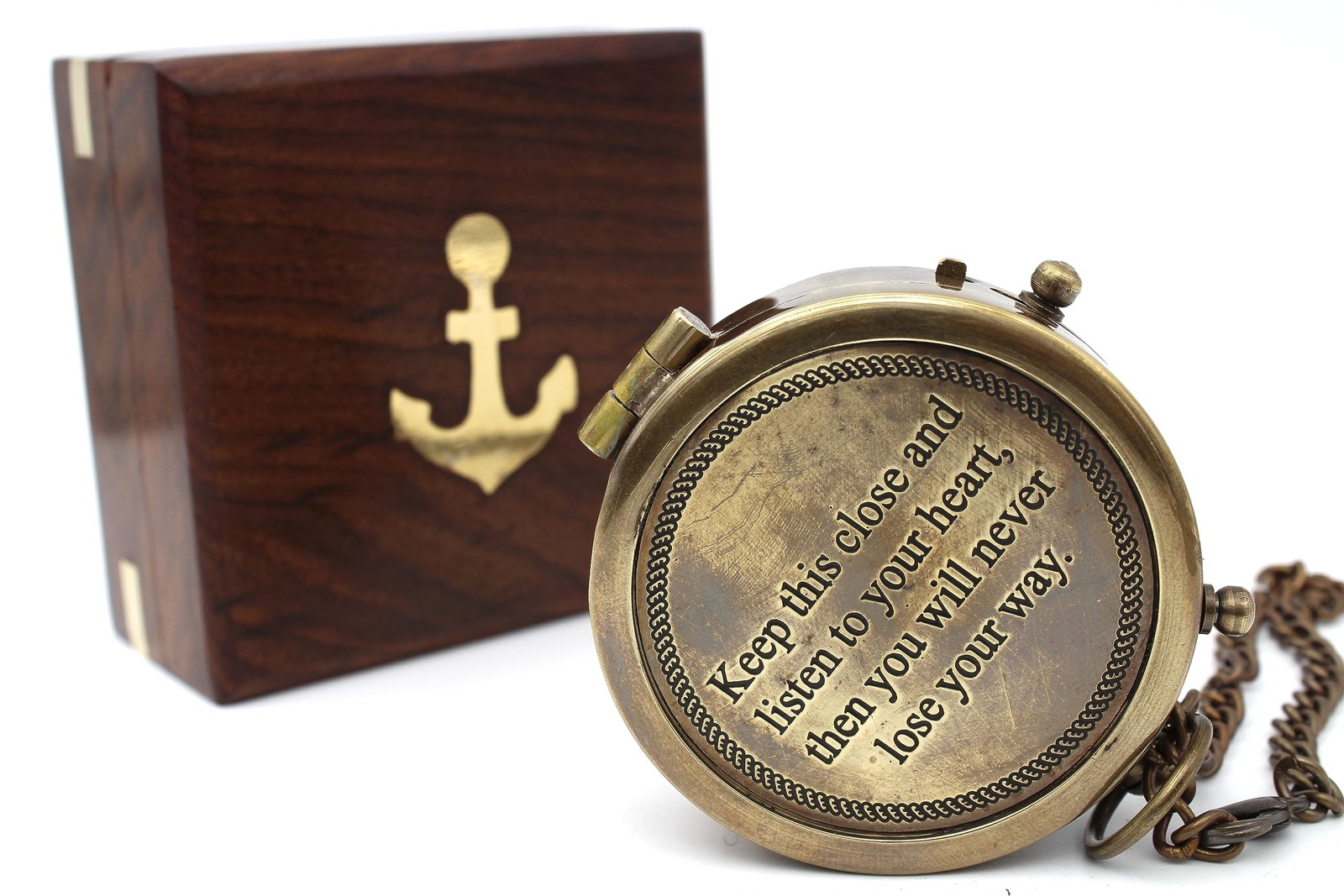 Listen To Your Heart Engraved Brass Compass Pocket Case Son Birthday
