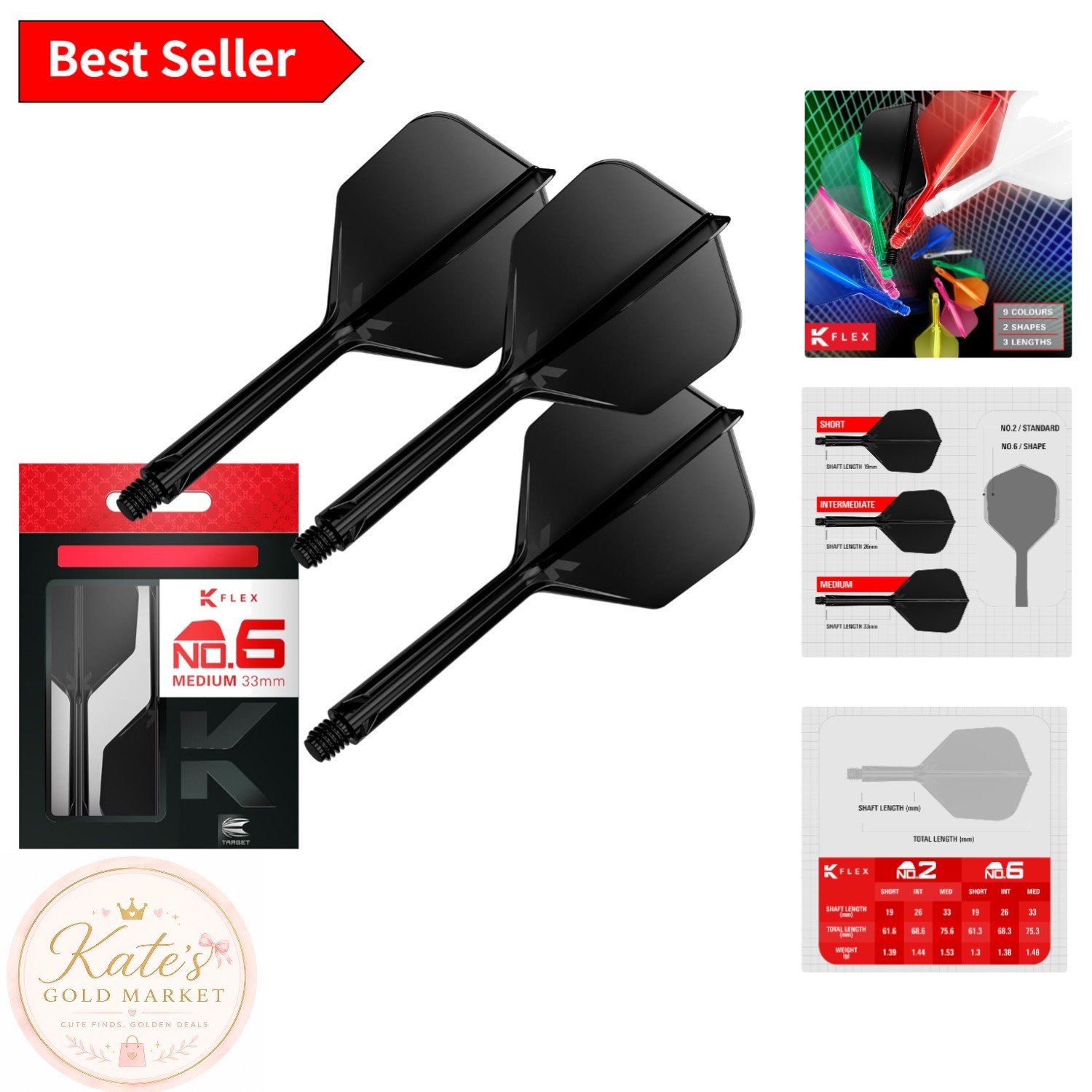 K-Flex Professional Dart Flights & Shafts - 3-Pack No.6 for Optimal Performance